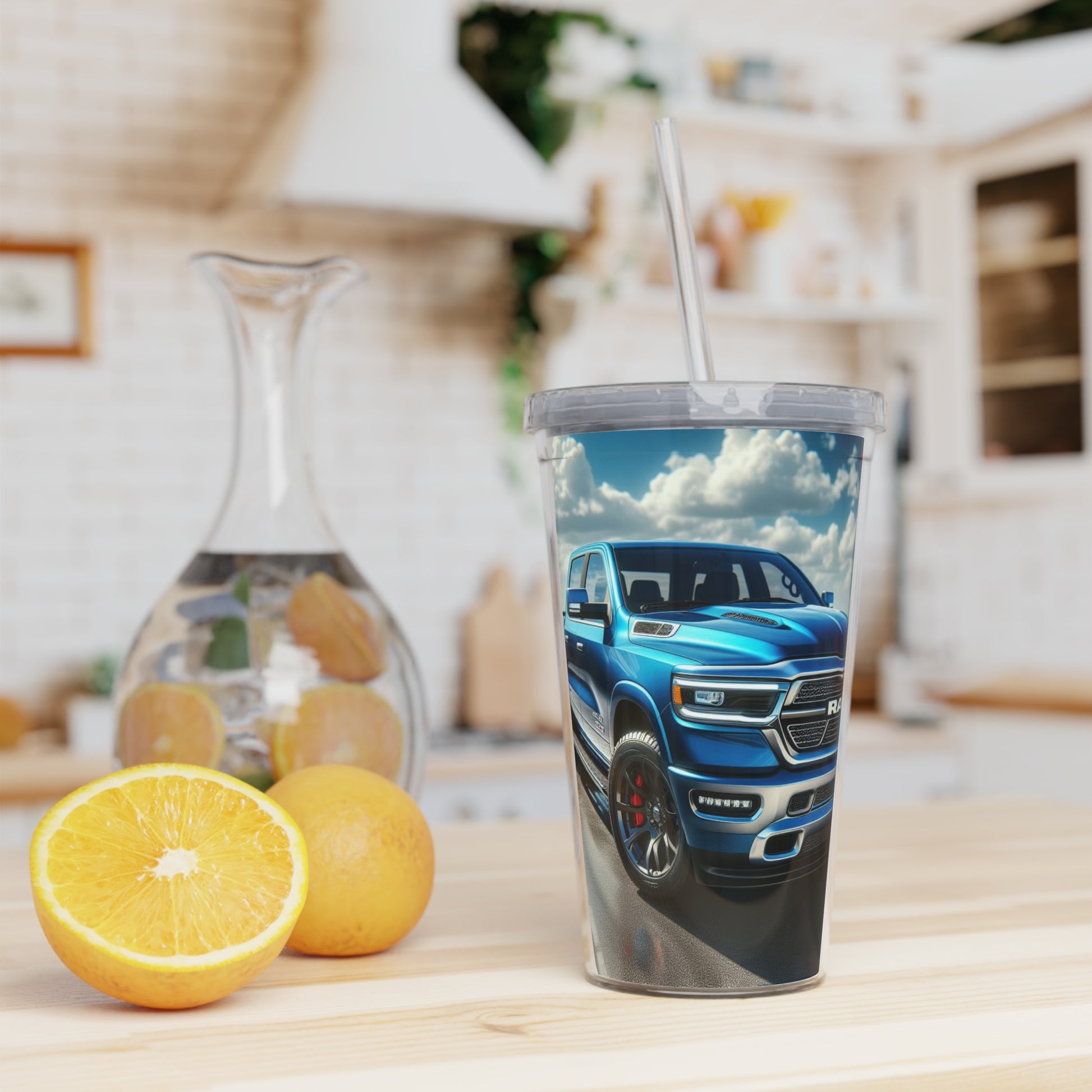 Blue Dodge Ram Tumbler with Straw Mug Printify