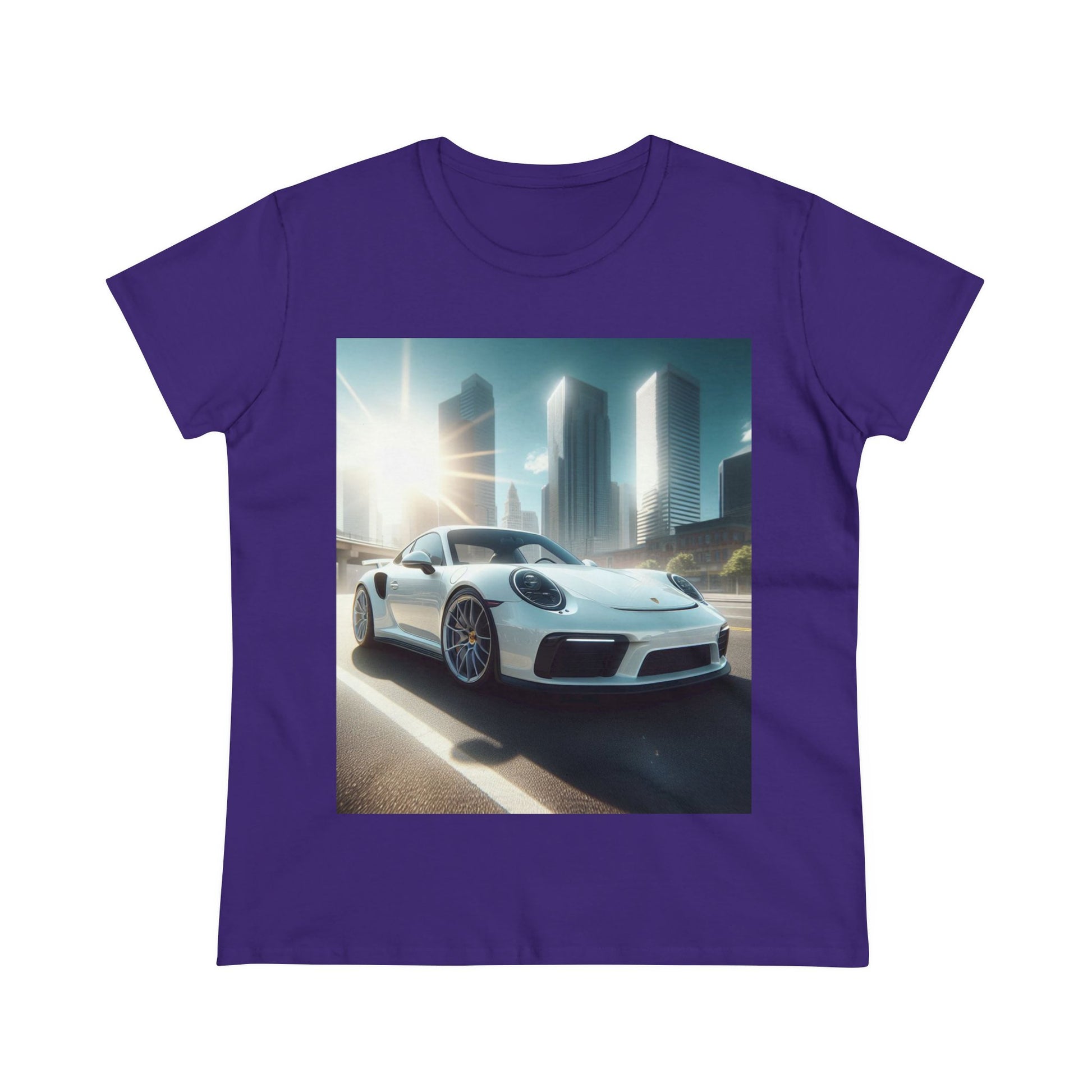 White Porsche T-Shirt T-Shirt Printify Purple S