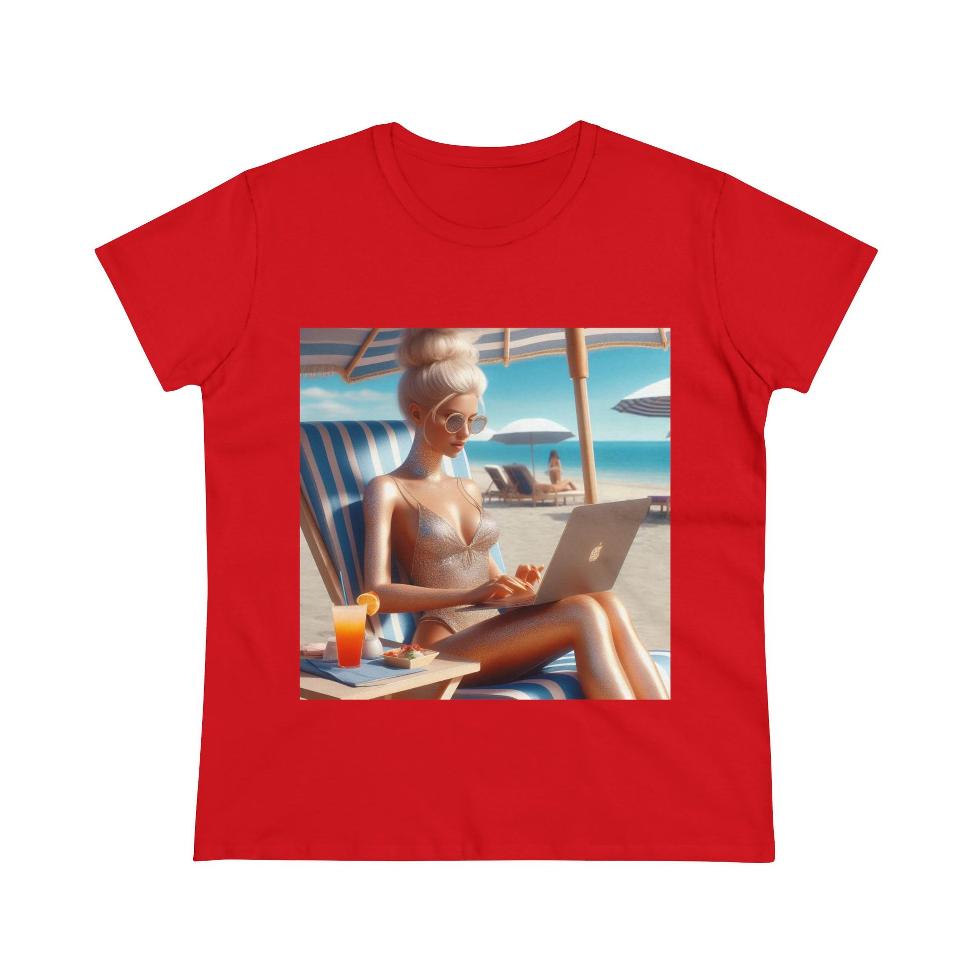 Work Day at the Beach T-Shirt T-Shirt Printify Red S