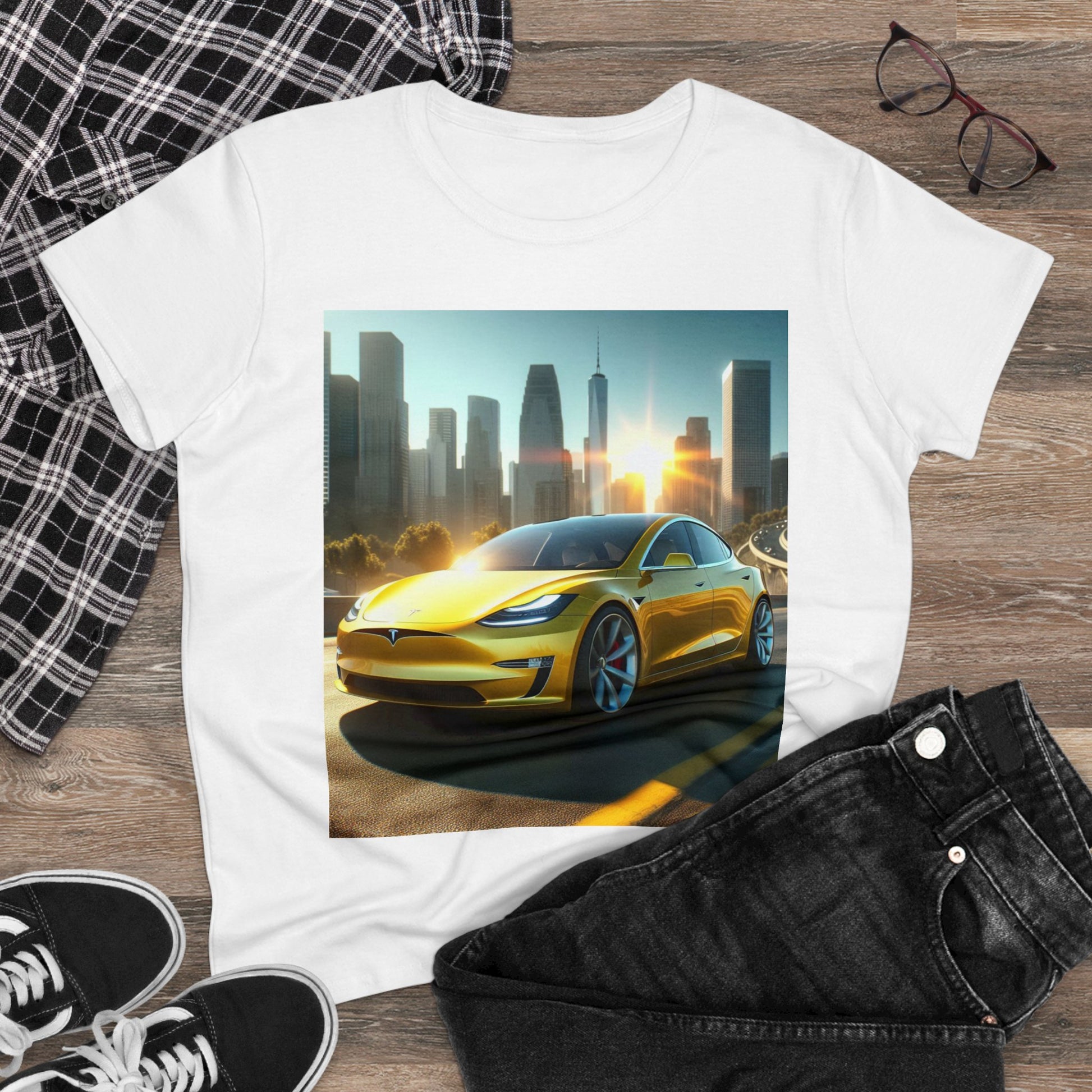 Yellow Tesla T-Shirt T-Shirt Printify