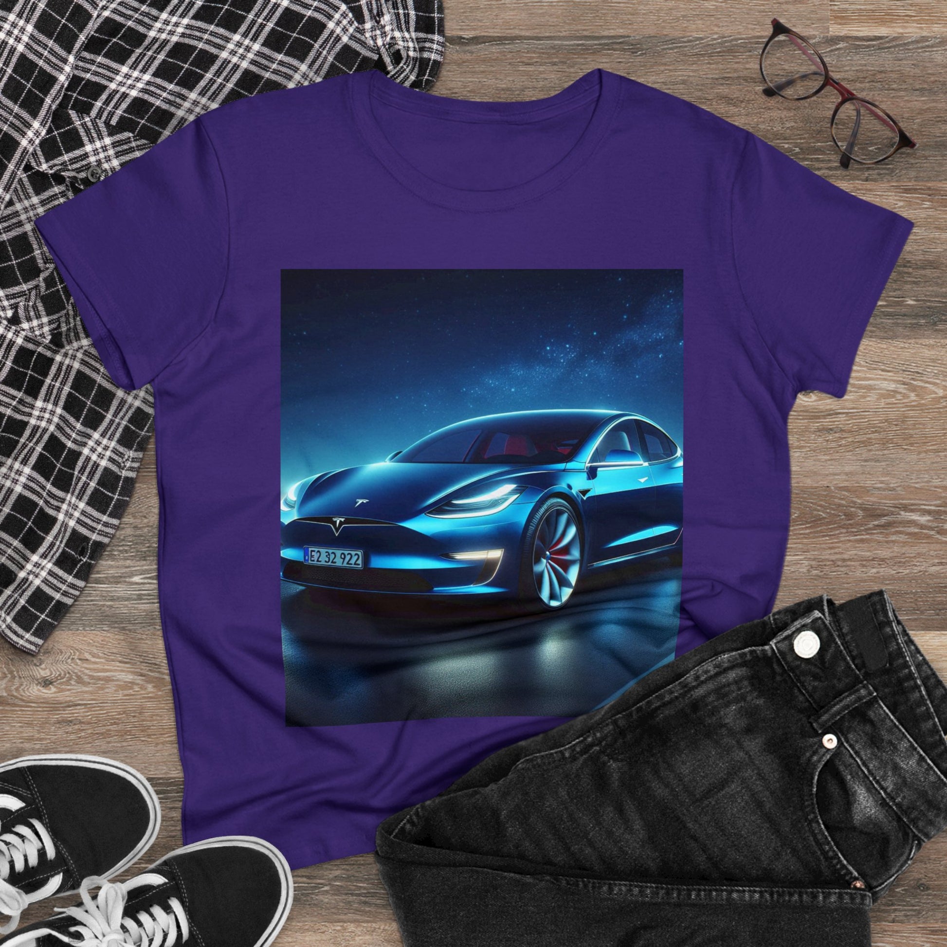 Blue Tesla T-Shirt T-Shirt Printify