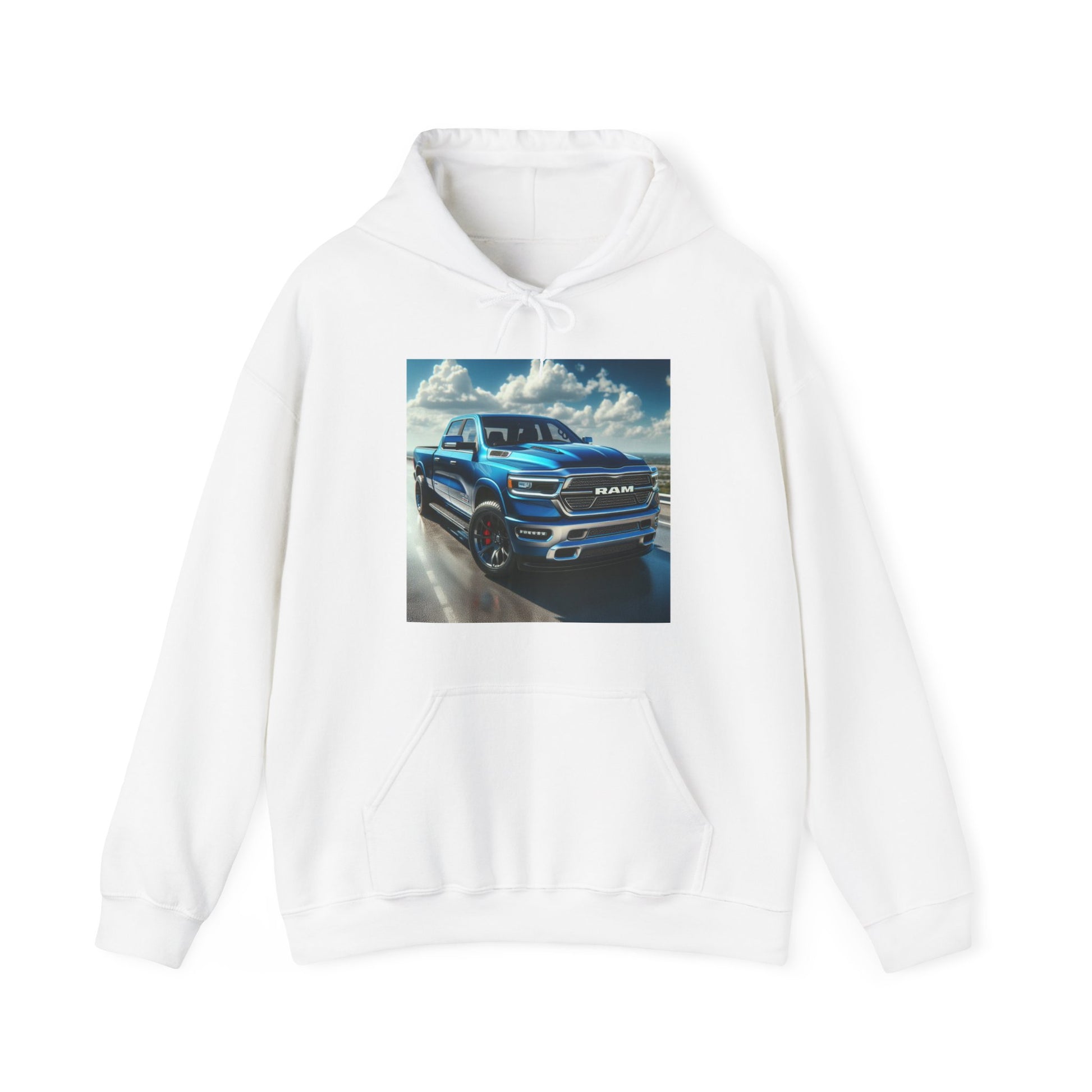 Blue Dodge Ram Hoodie Hoodie Printify White S