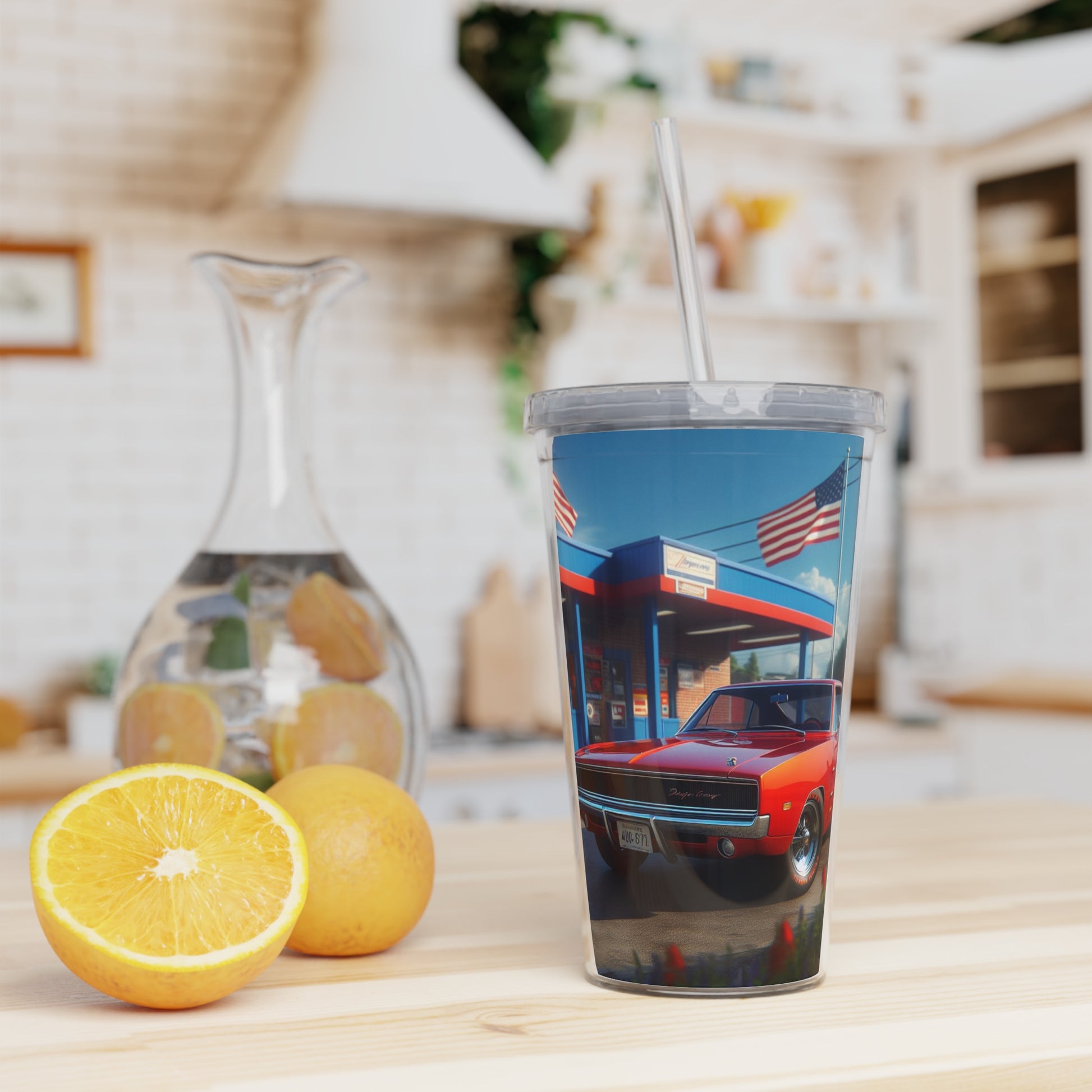 1970 Red Dodge Charger Tumbler with Straw Mug Printify