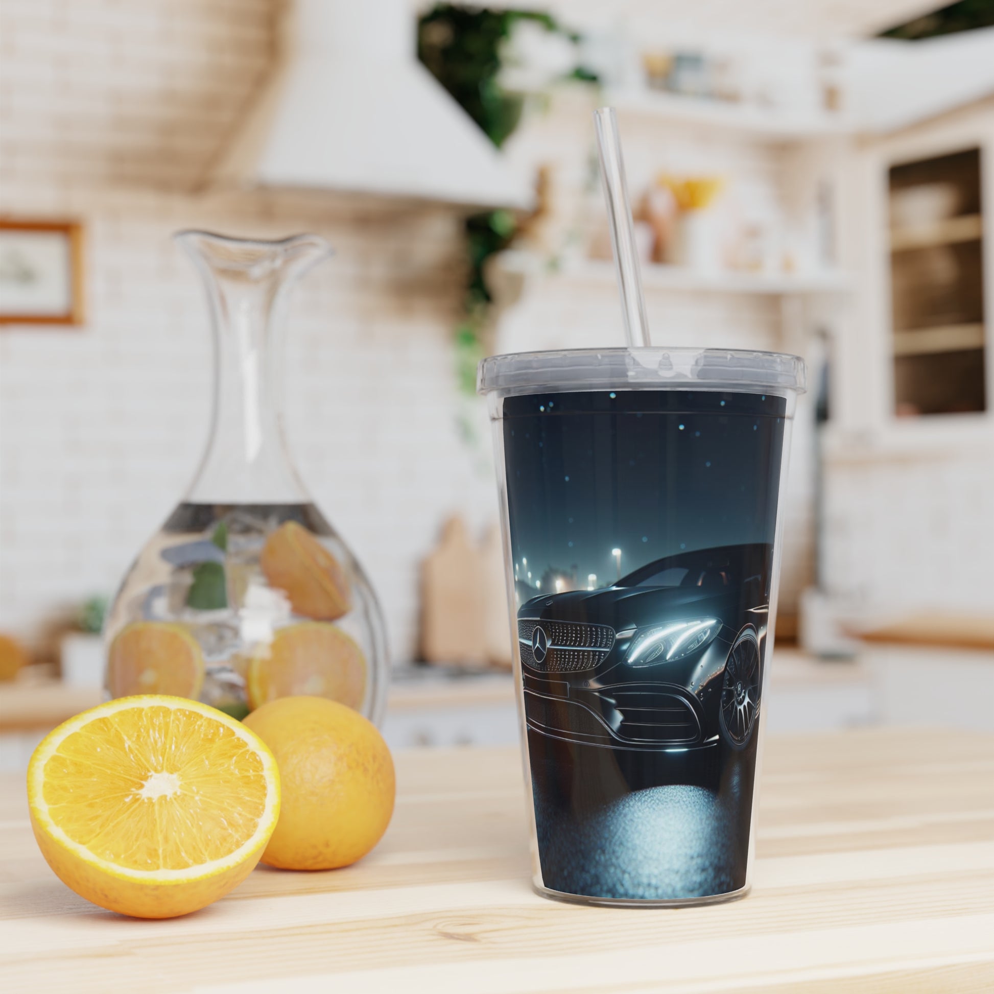 Black Mercedes Tumbler with Straw Mug Printify