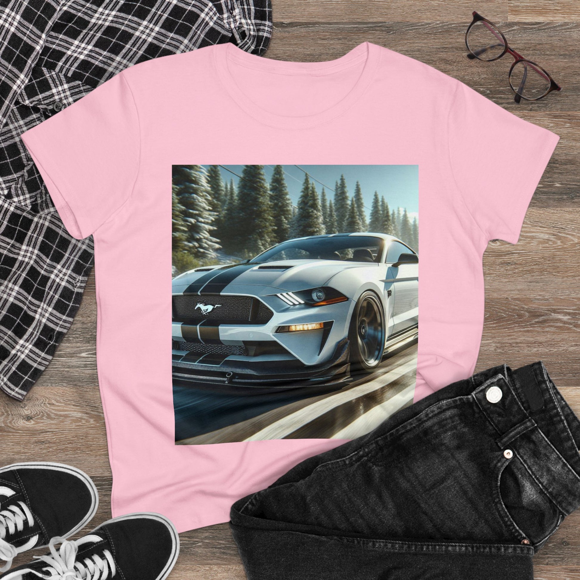 White Mustang T-Shirt T-Shirt Printify