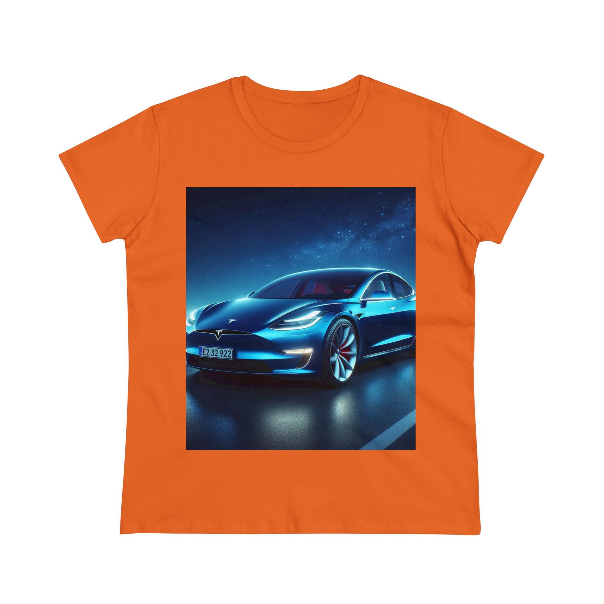 Blue Tesla T-Shirt T-Shirt Printify Orange S