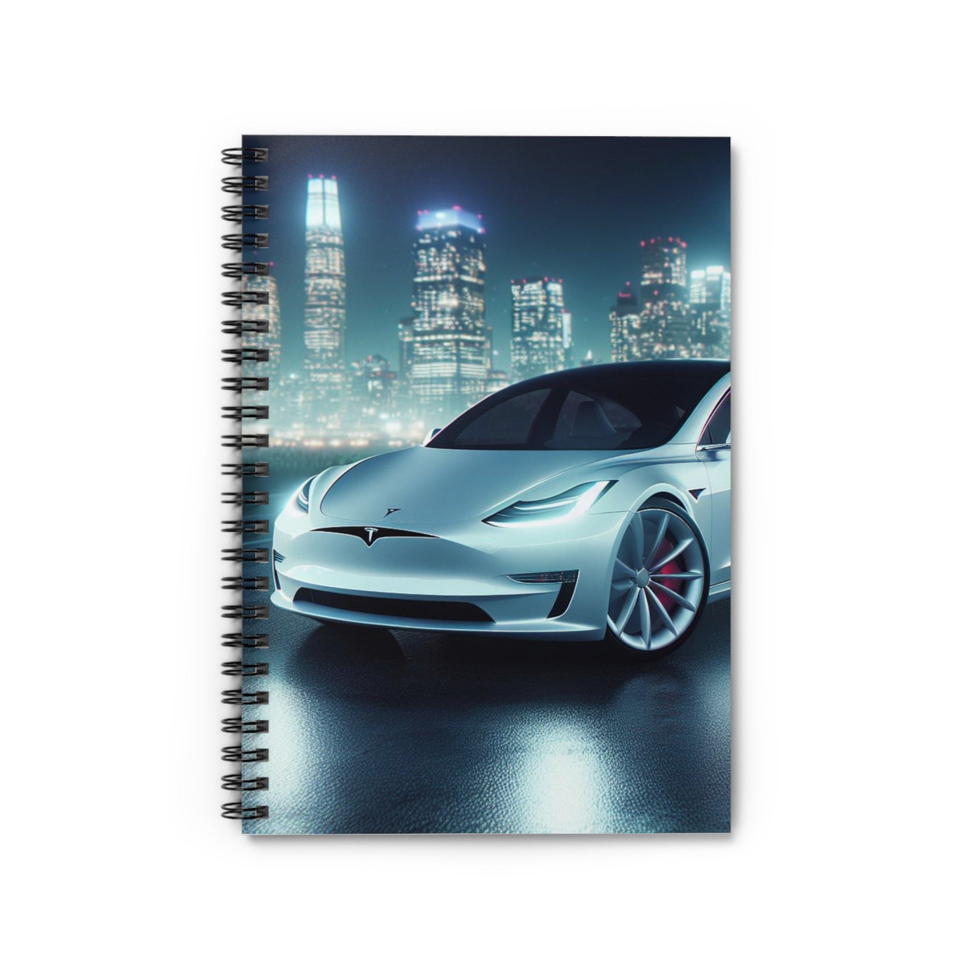 White Tesla Spiral Notebook Paper products Printify One Size