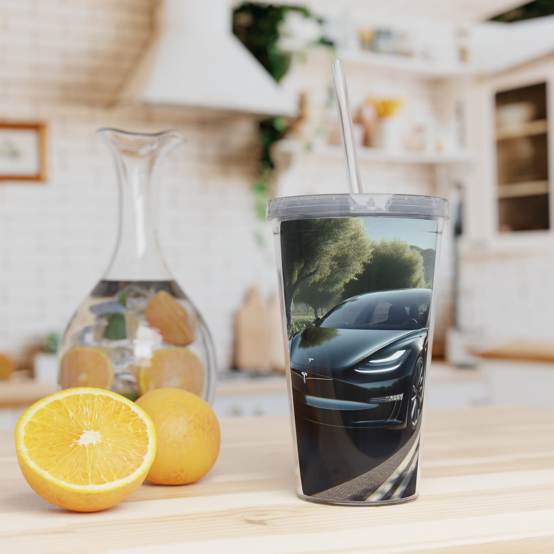 Black Tesla Tumbler with Straw Mug Printify