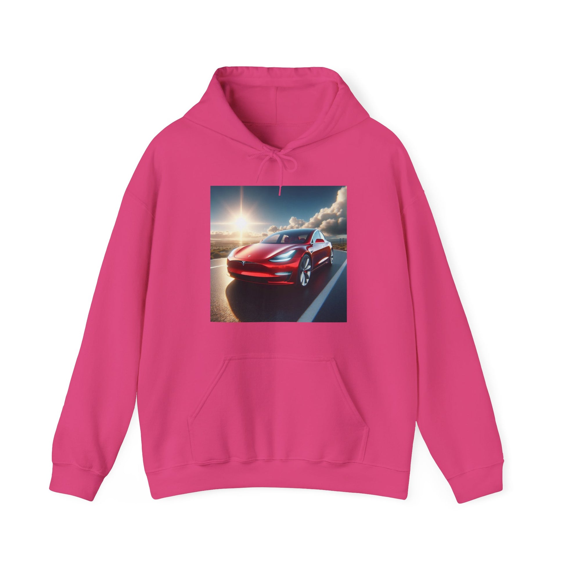Red Tesla Hoodie Hoodie Printify Heliconia S