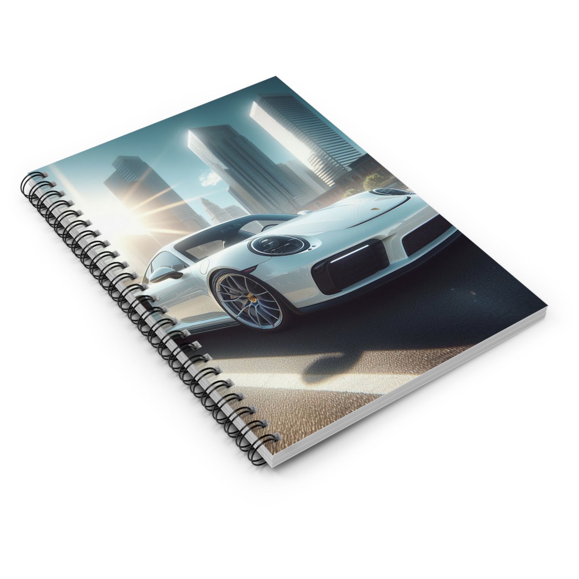 White Porsche Spiral Notebook Paper products Printify