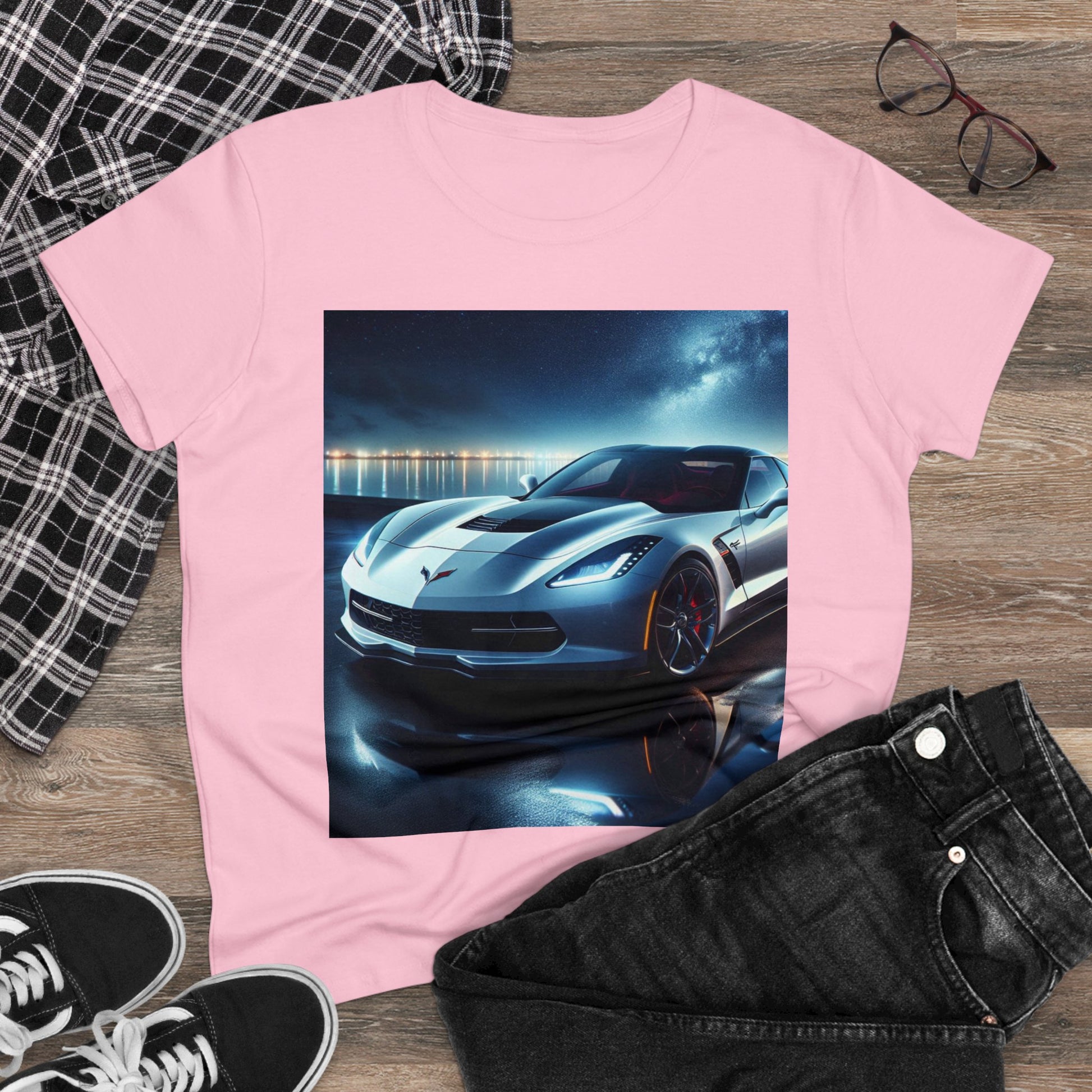 White Corvette T-Shirt T-Shirt Printify
