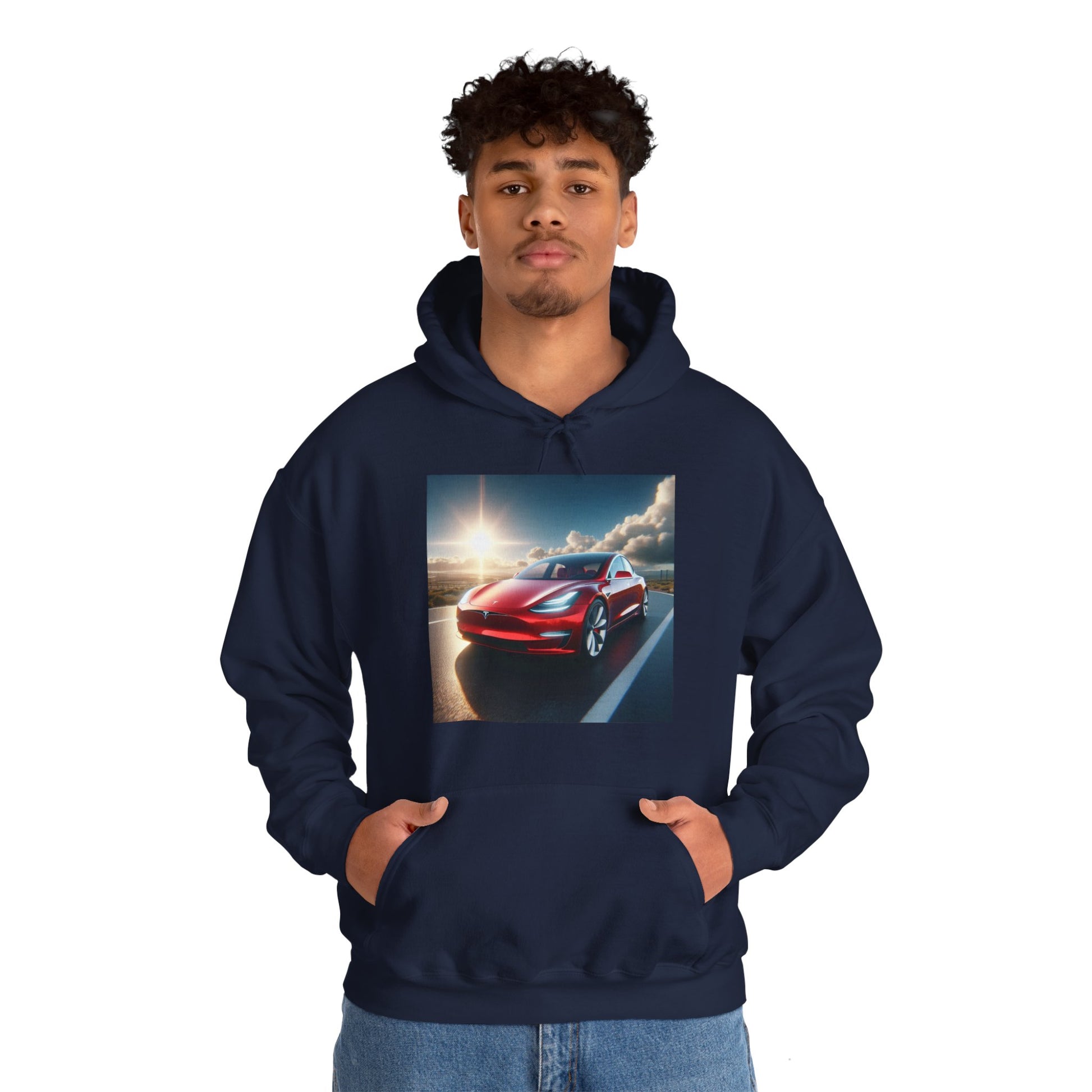 Red Tesla Hoodie Hoodie Printify