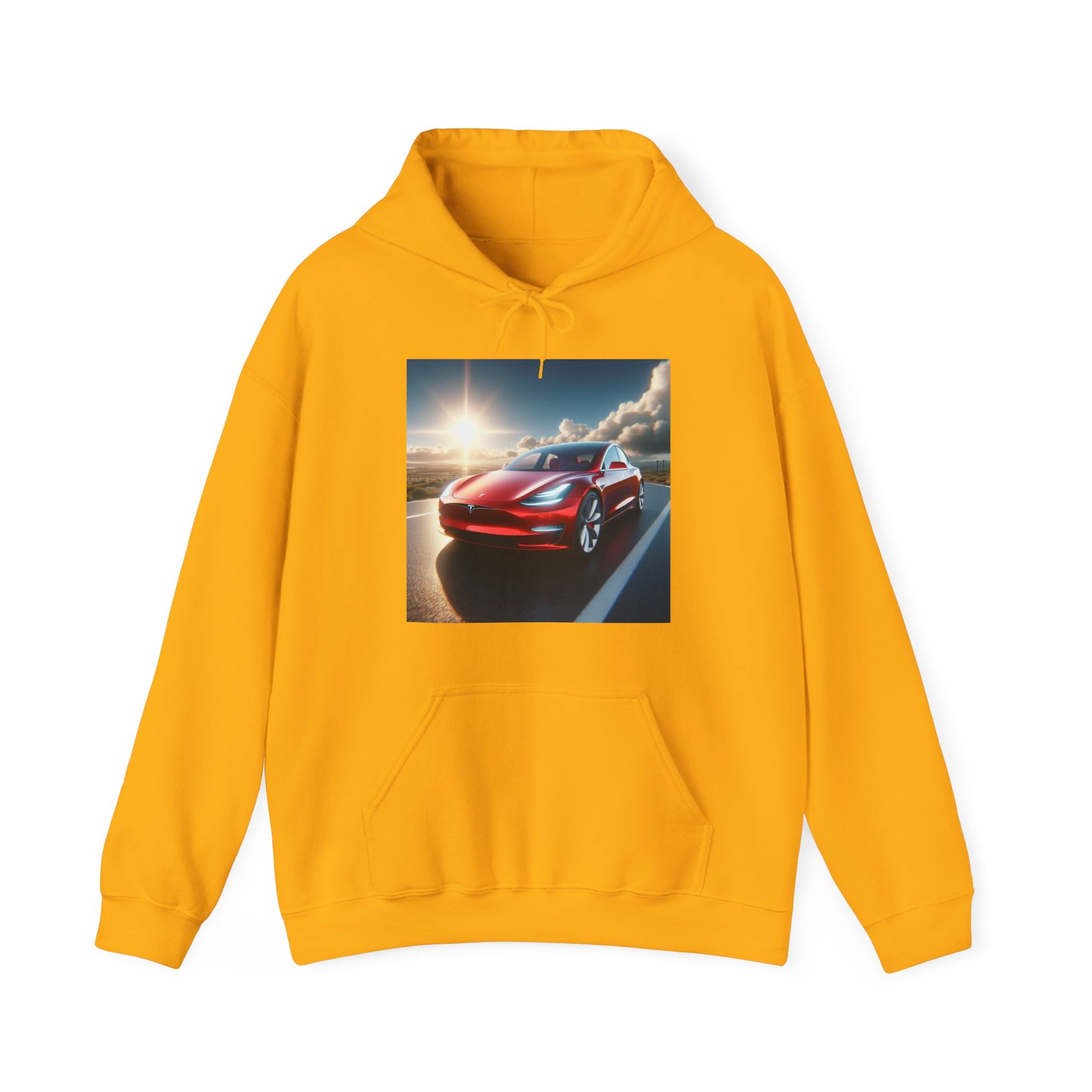Red Tesla Hoodie Hoodie Printify Gold S