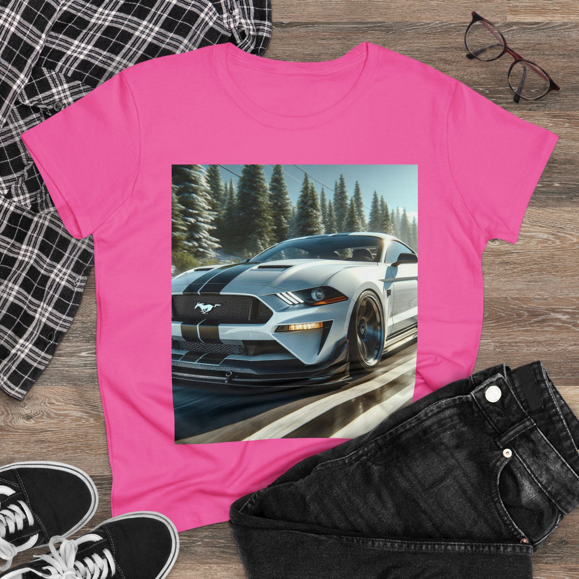 White Mustang T-Shirt T-Shirt Printify