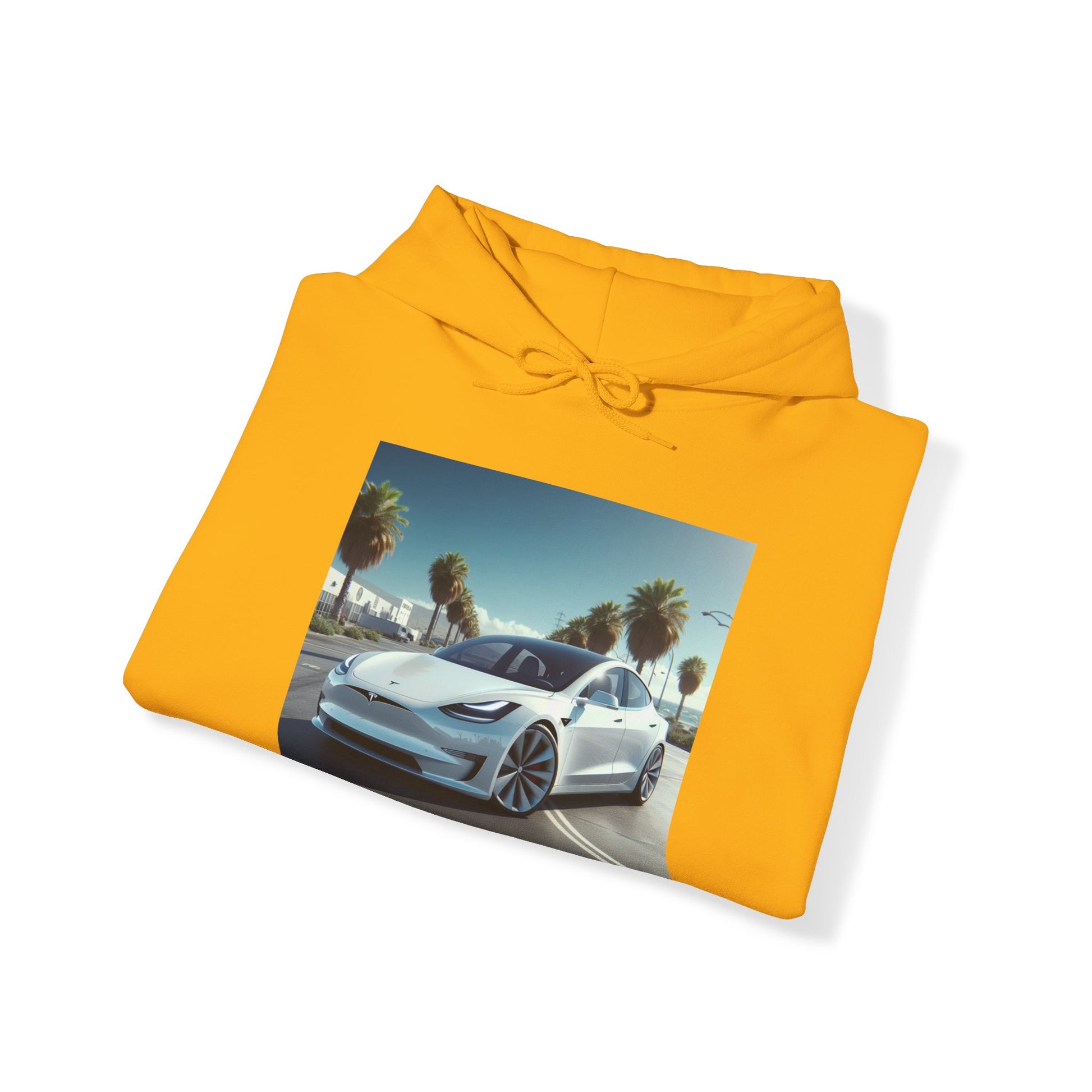White Tesla Hoodie Hoodie Printify