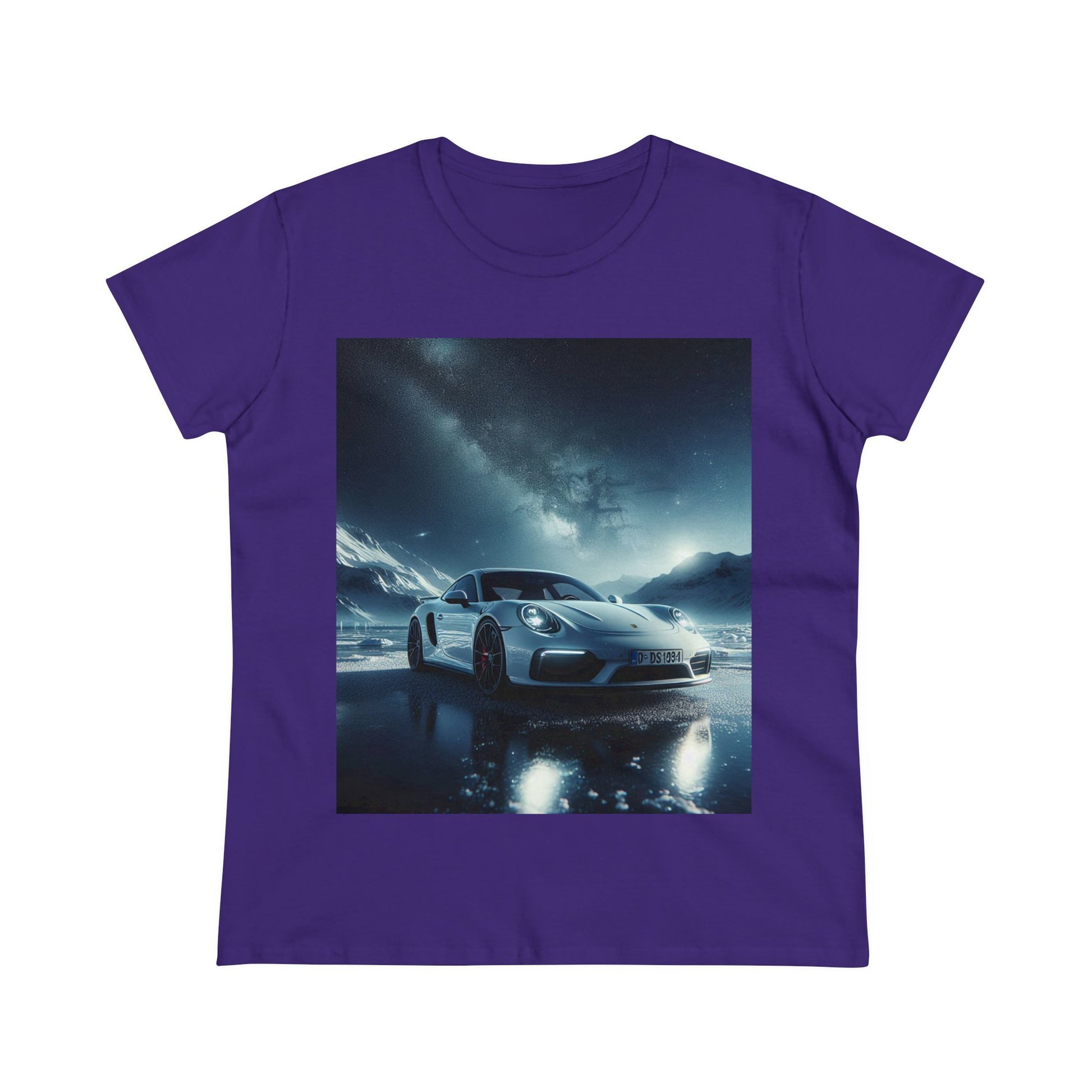 White Porsche T-Shirt T-Shirt Printify Purple S