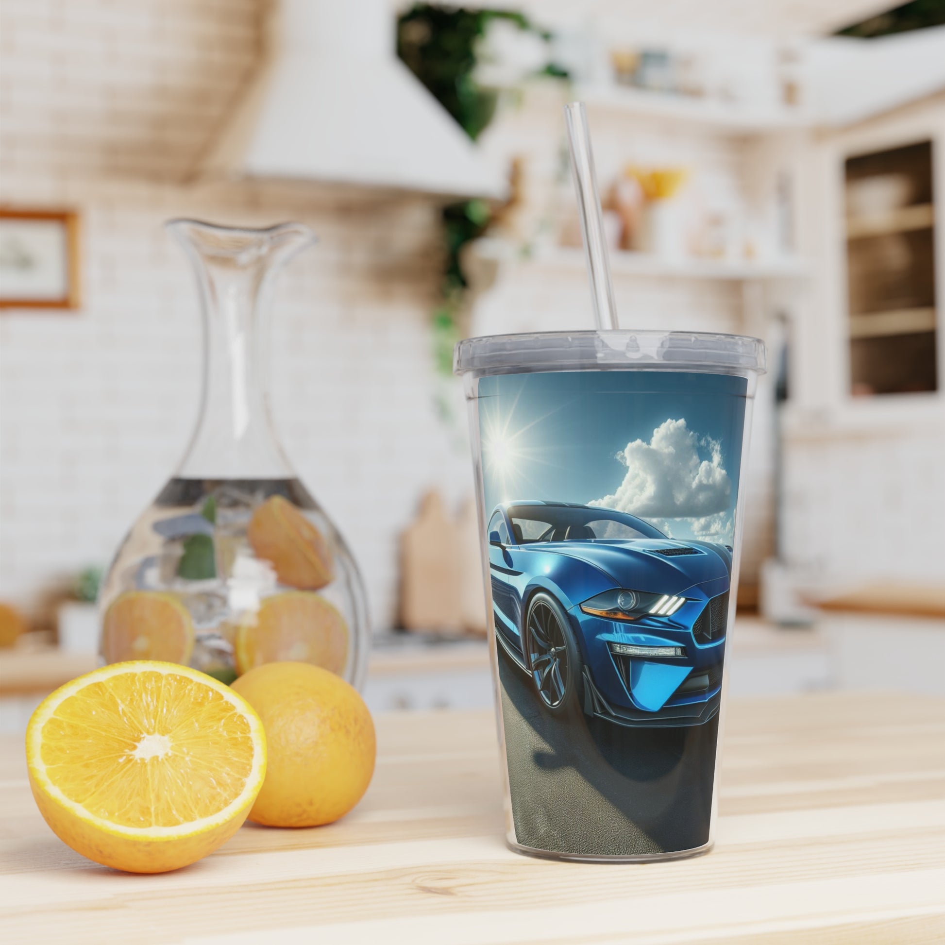 Blue Mustang Tumbler with Straw Mug Printify