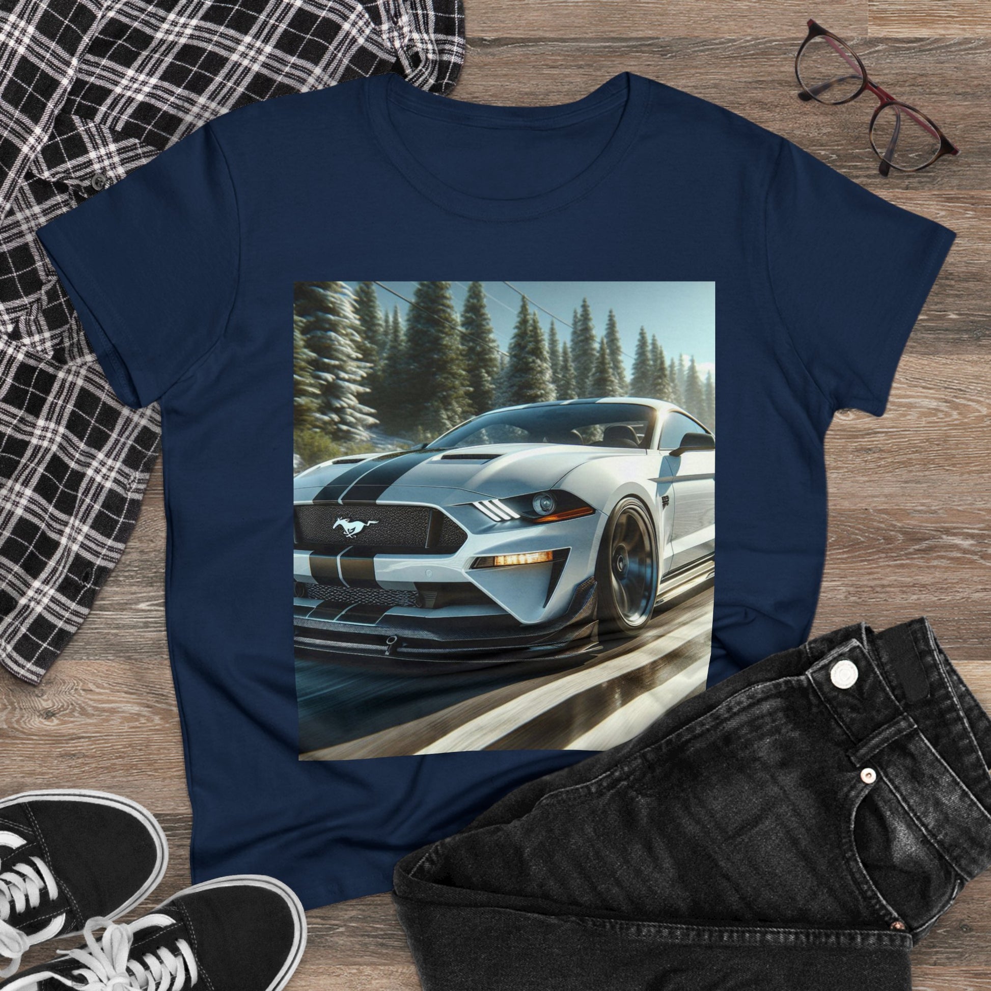 White Mustang T-Shirt T-Shirt Printify