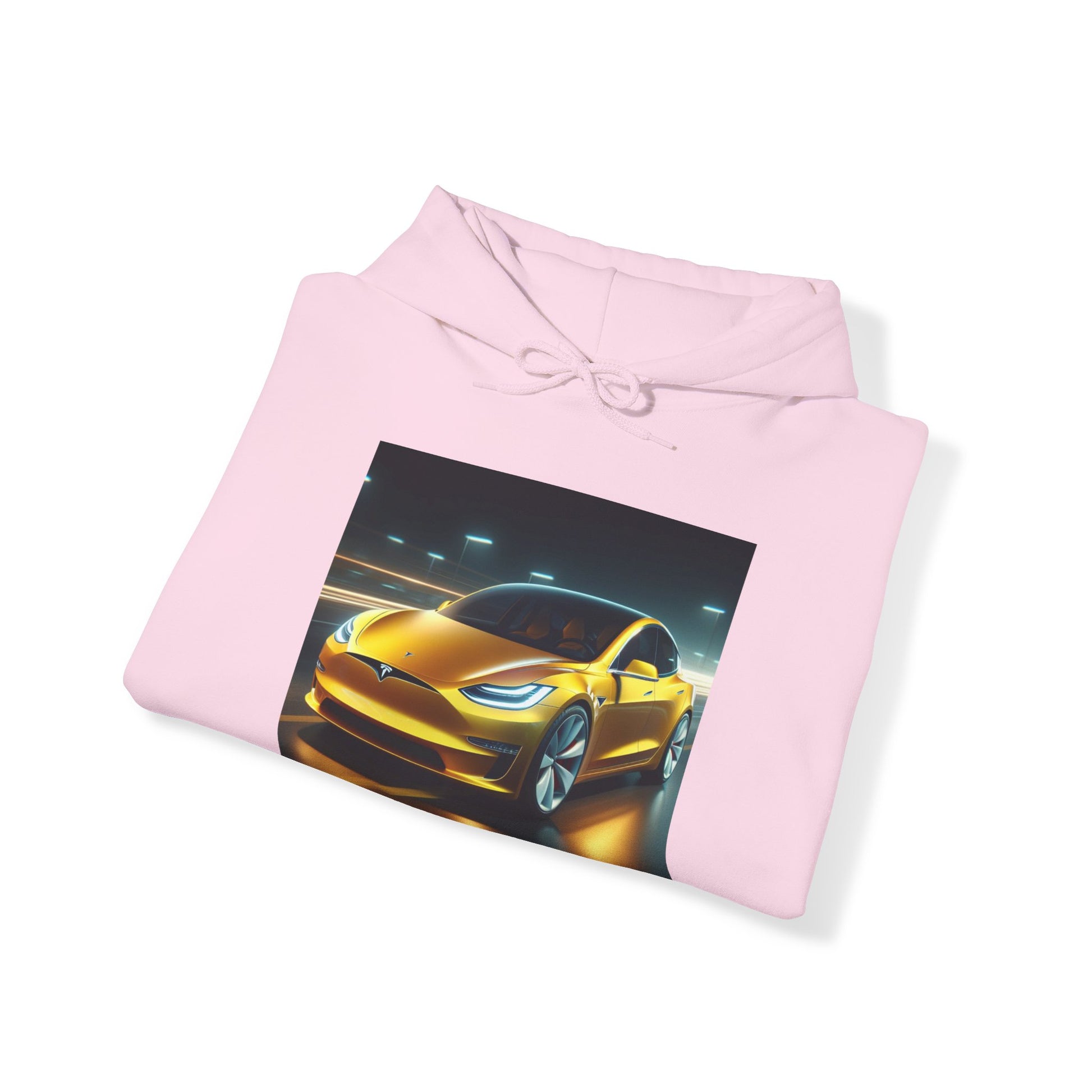 Yellow Tesla Hoodie Hoodie Printify