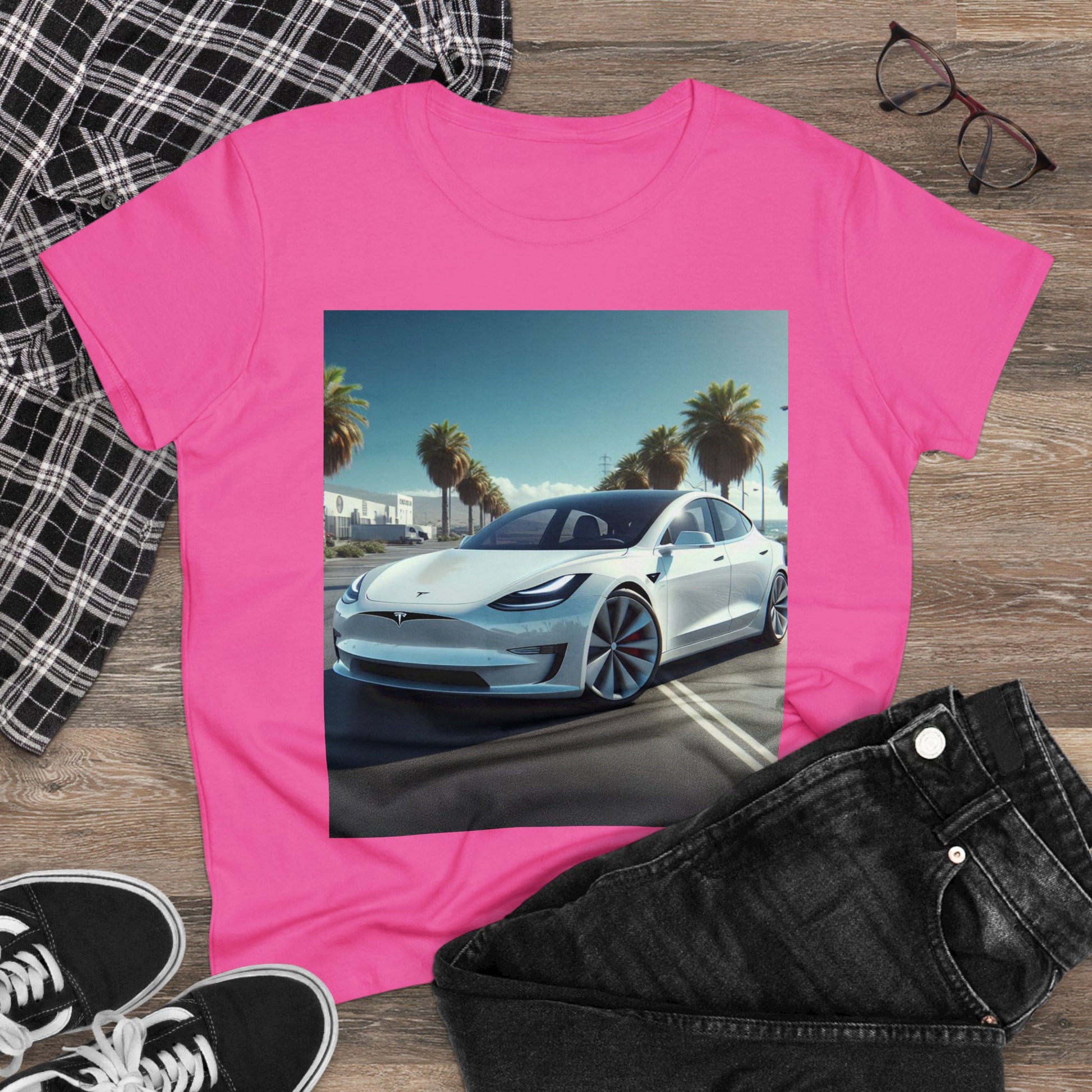 White Tesla T-Shirt T-Shirt Printify