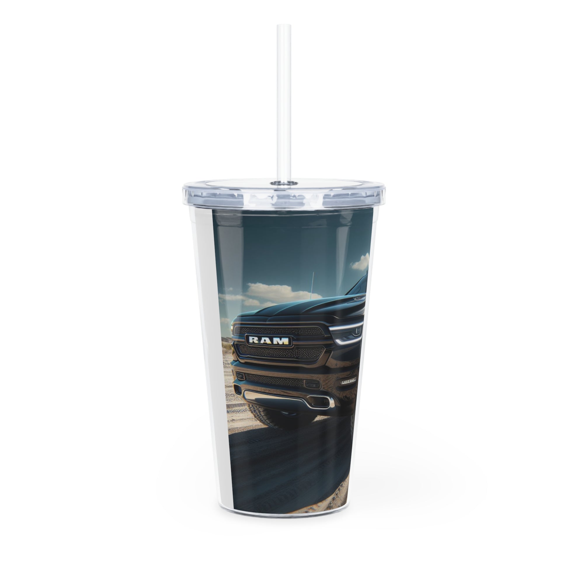 Black Dodge Ram Plastic Tumbler with Straw Mug Printify