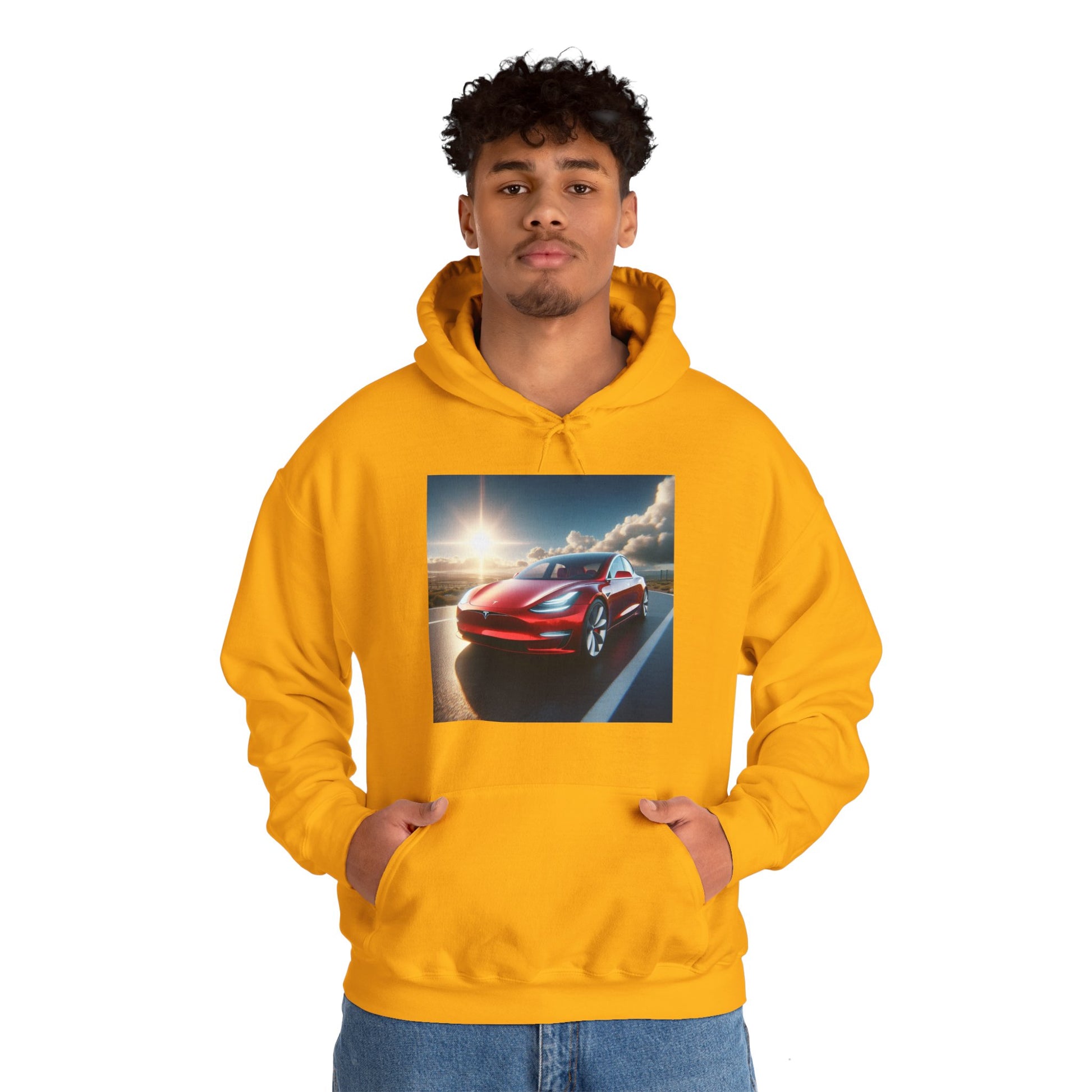 Red Tesla Hoodie Hoodie Printify