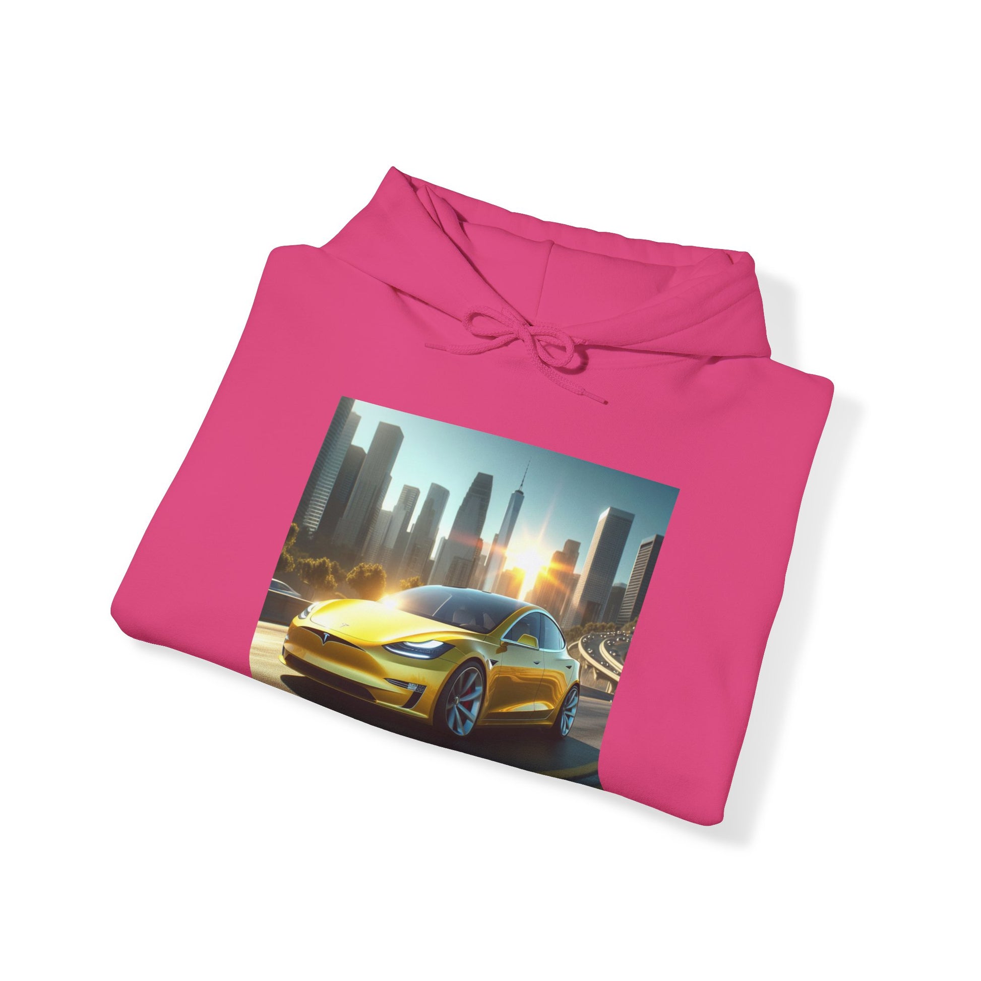 Yellow Tesla Hoodie Hoodie Printify