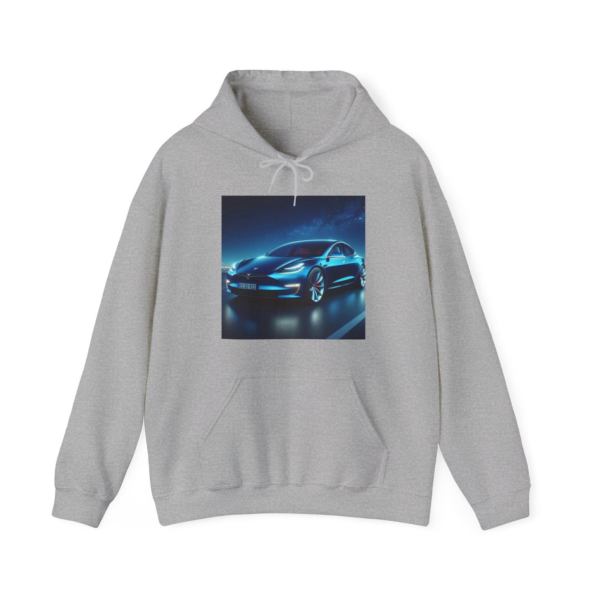 Blue Tesla Hoodie Hoodie Printify Sport Grey S