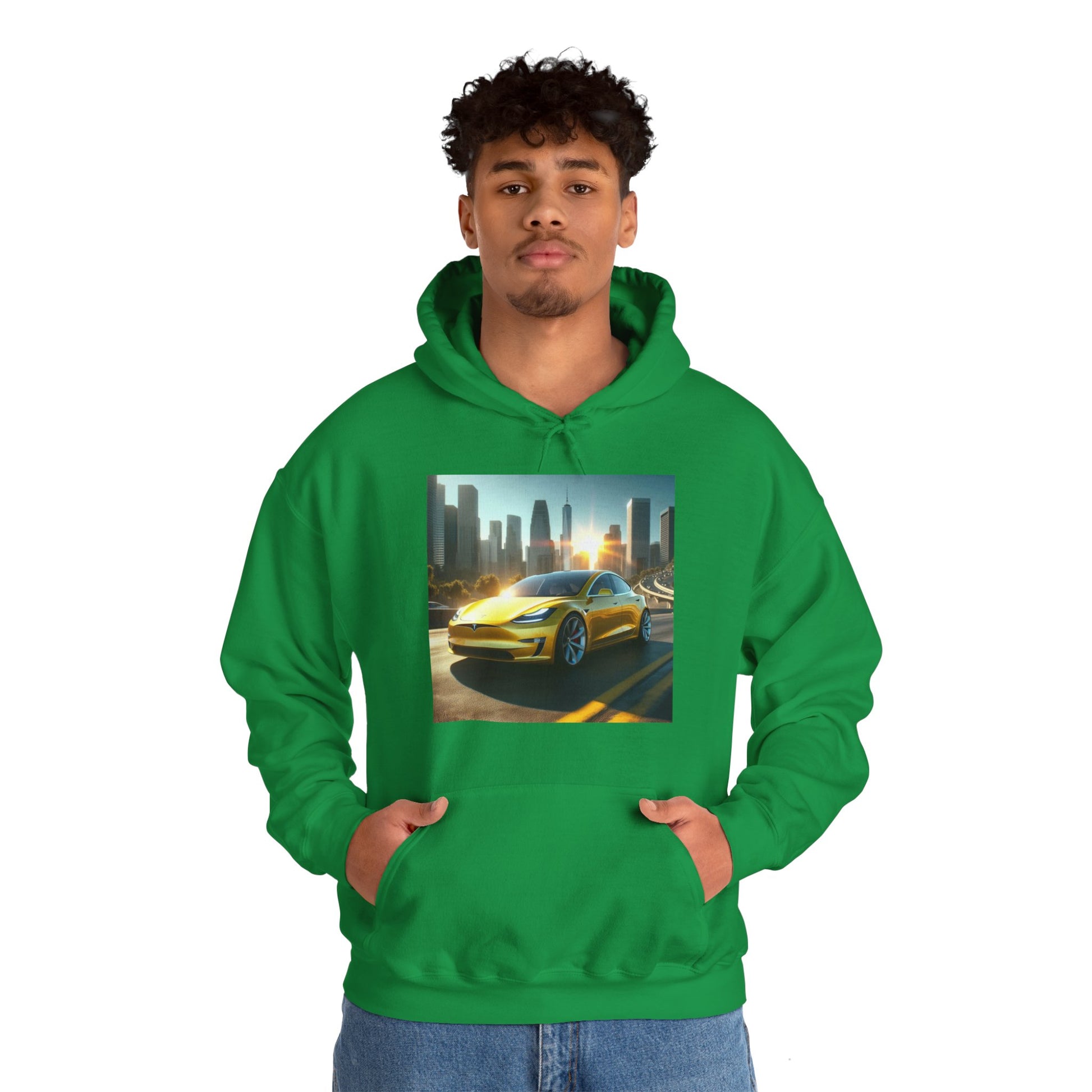 Yellow Tesla Hoodie Hoodie Printify