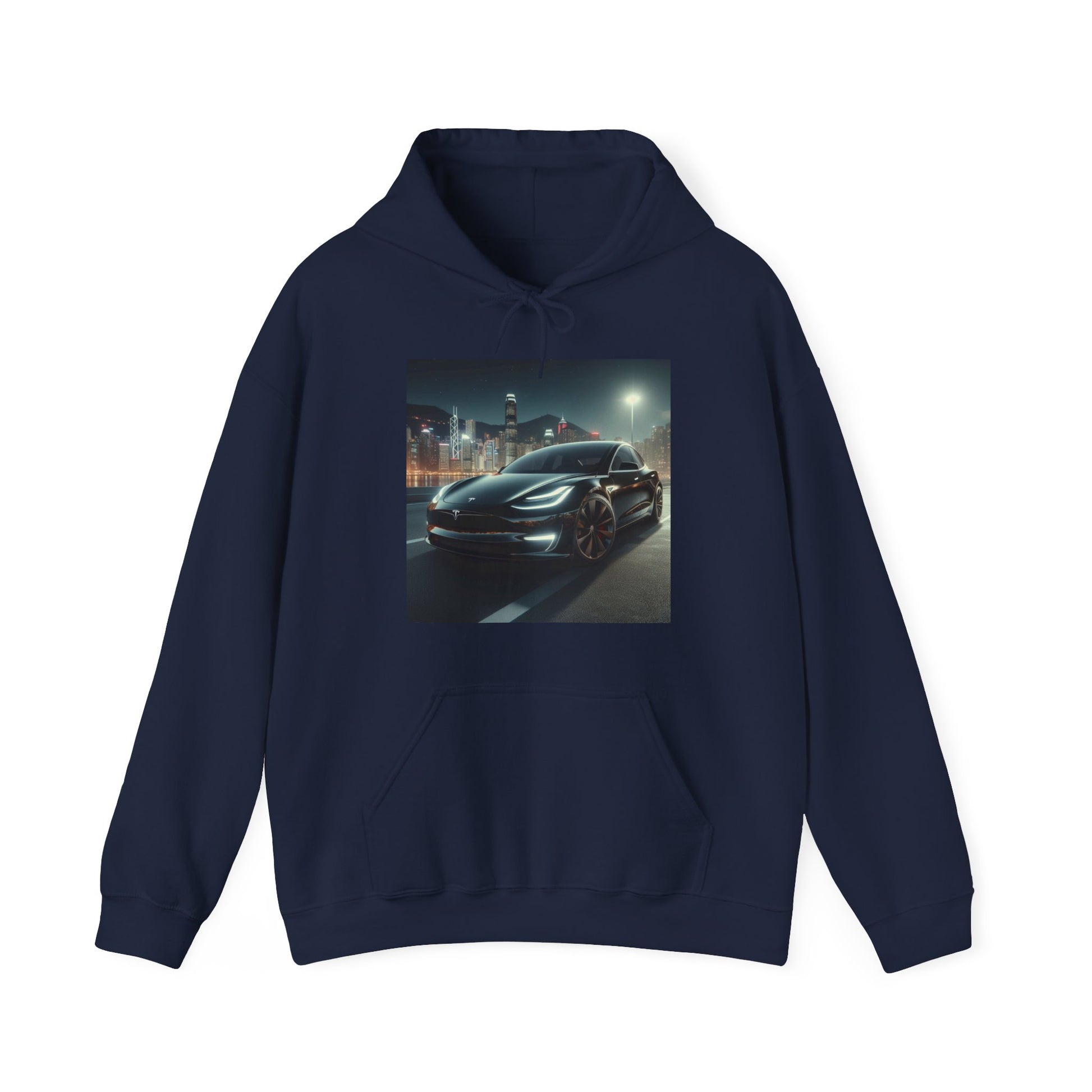 Black Tesla Hoodie Hoodie Printify Navy S