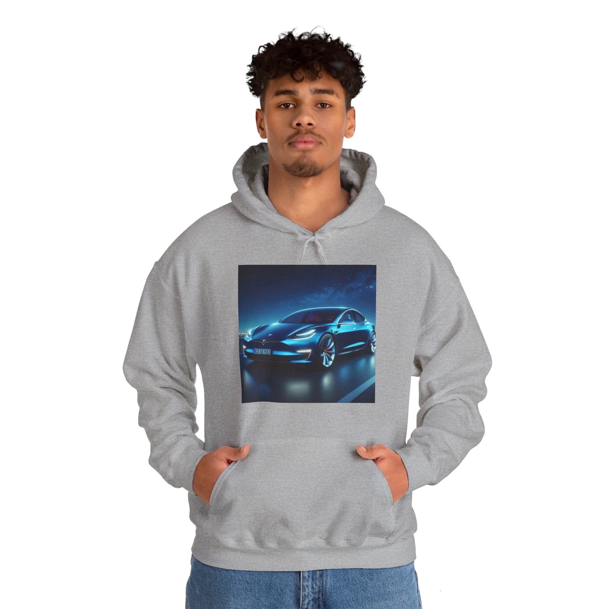 Blue Tesla Hoodie Hoodie Printify