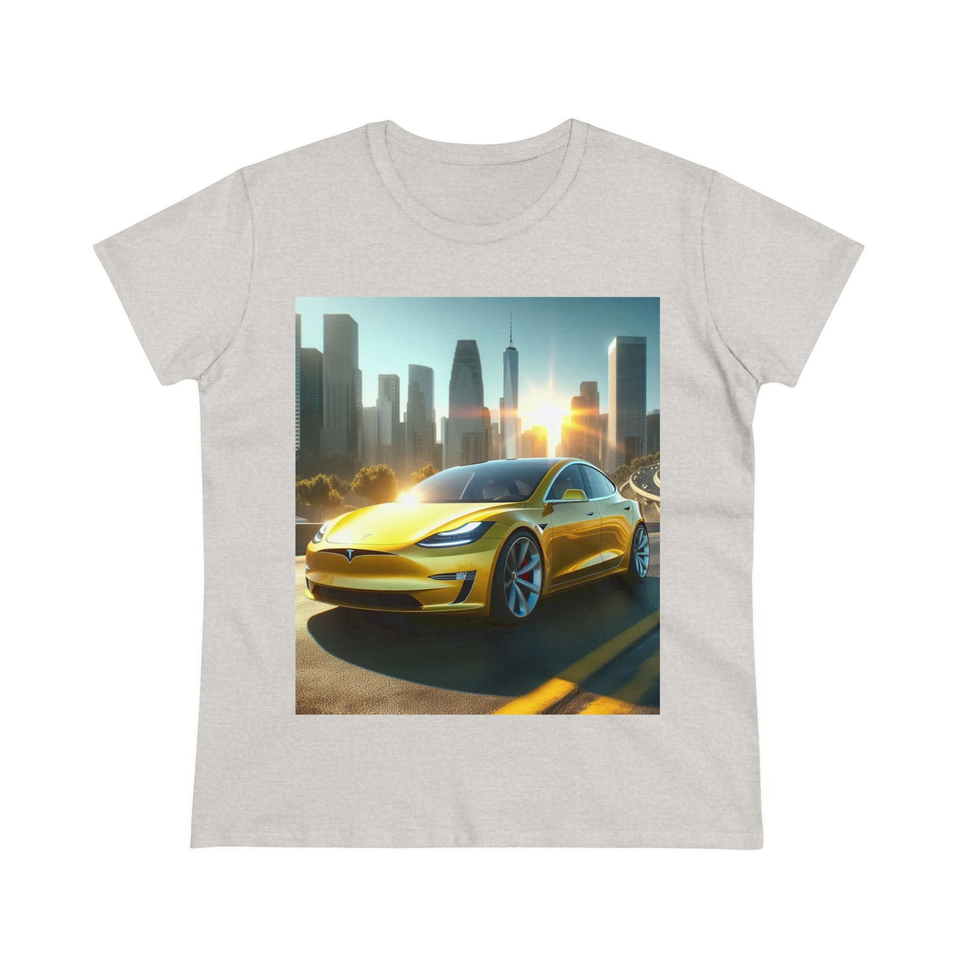 Yellow Tesla T-Shirt T-Shirt Printify Ash S