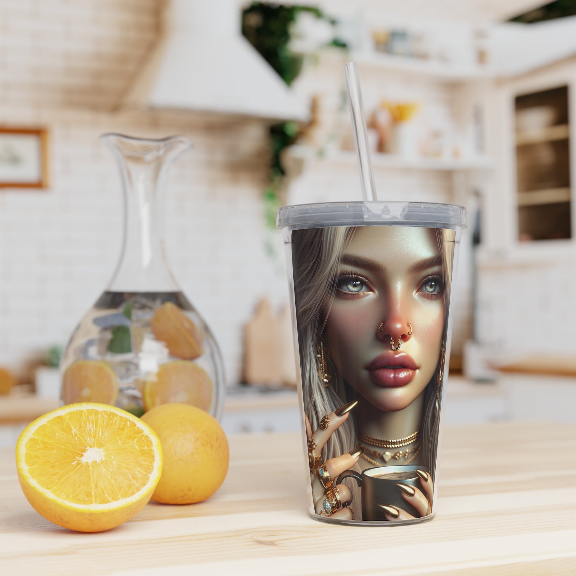 Elevated Coffee Tumbler with Straw Mug Printify