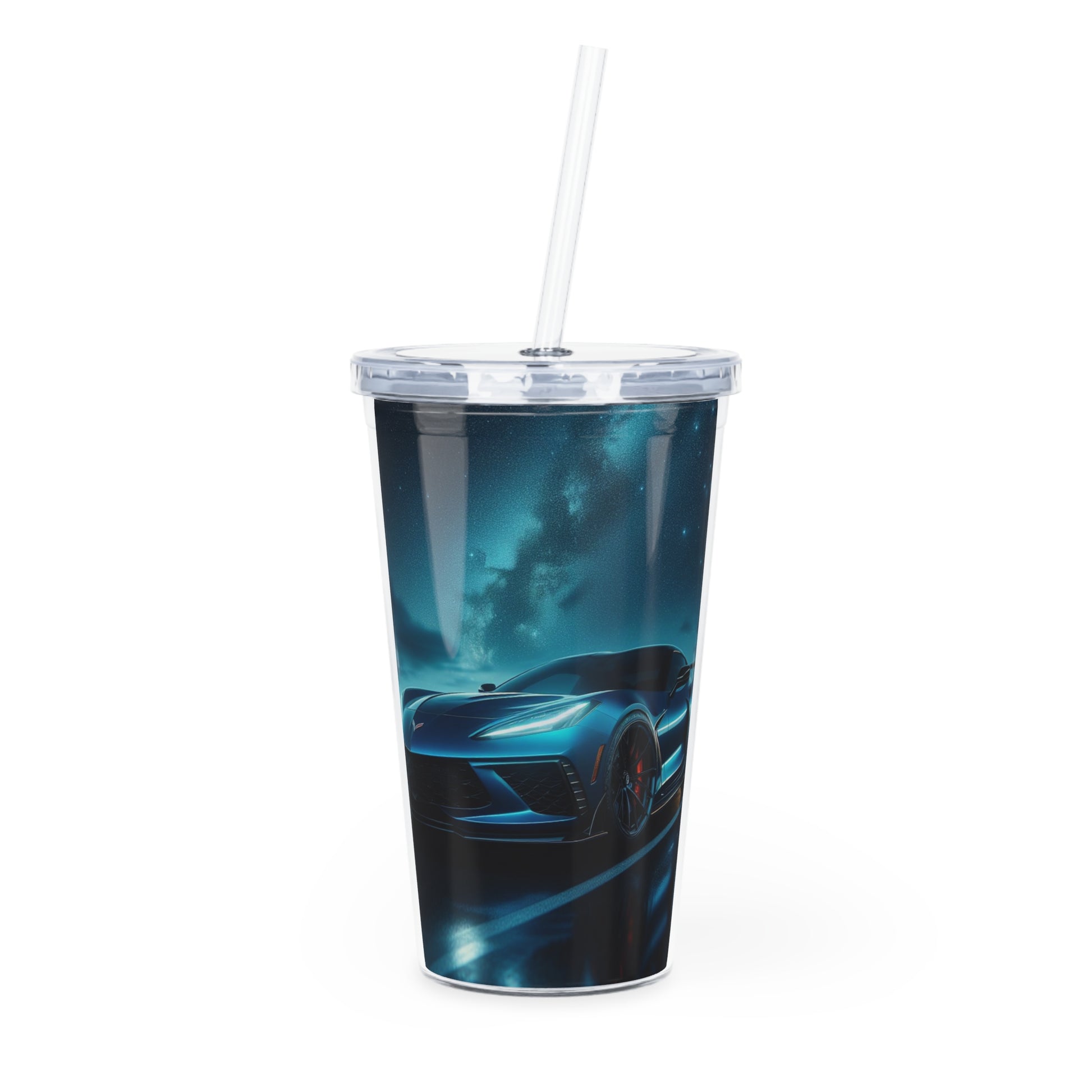 Blue Corvette Tumbler with Straw Mug Printify 20oz Transparent
