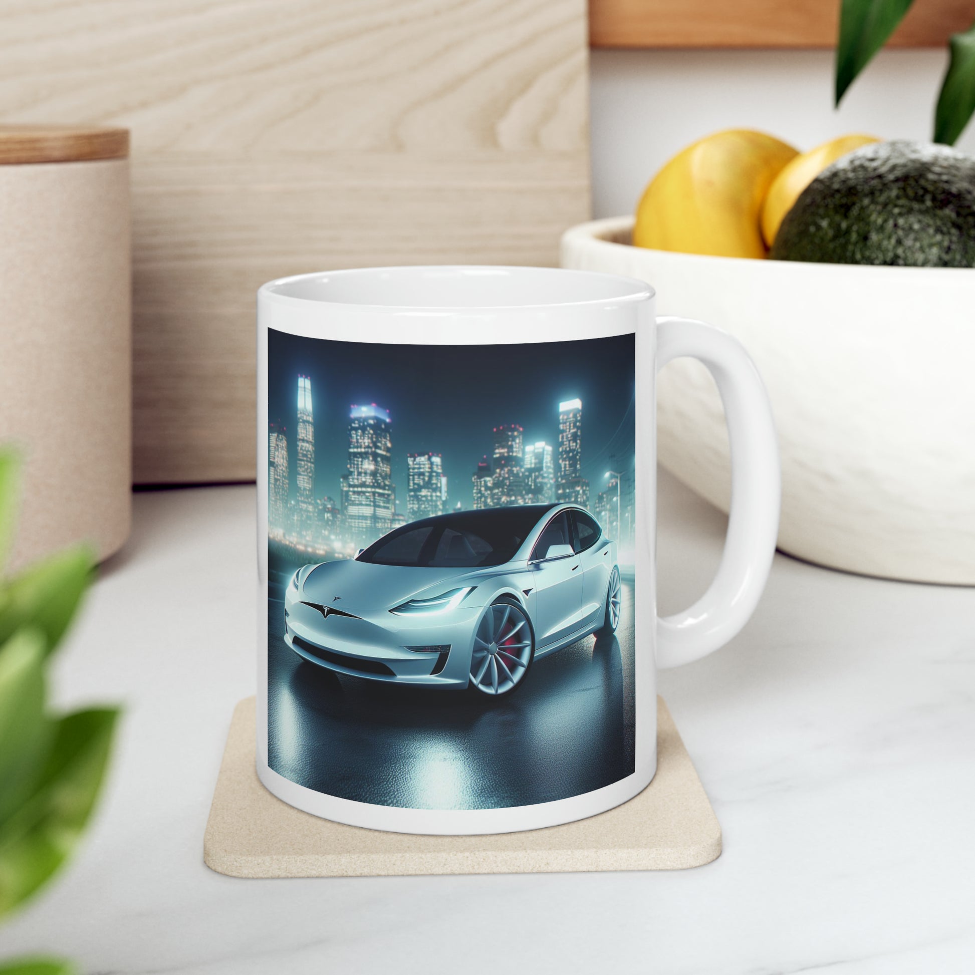 White Tesla Mug Mug Printify