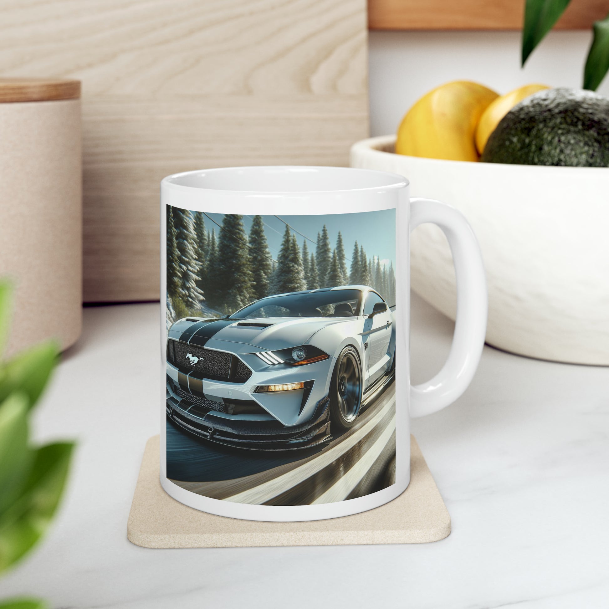 White Mustang Mug Mug Printify