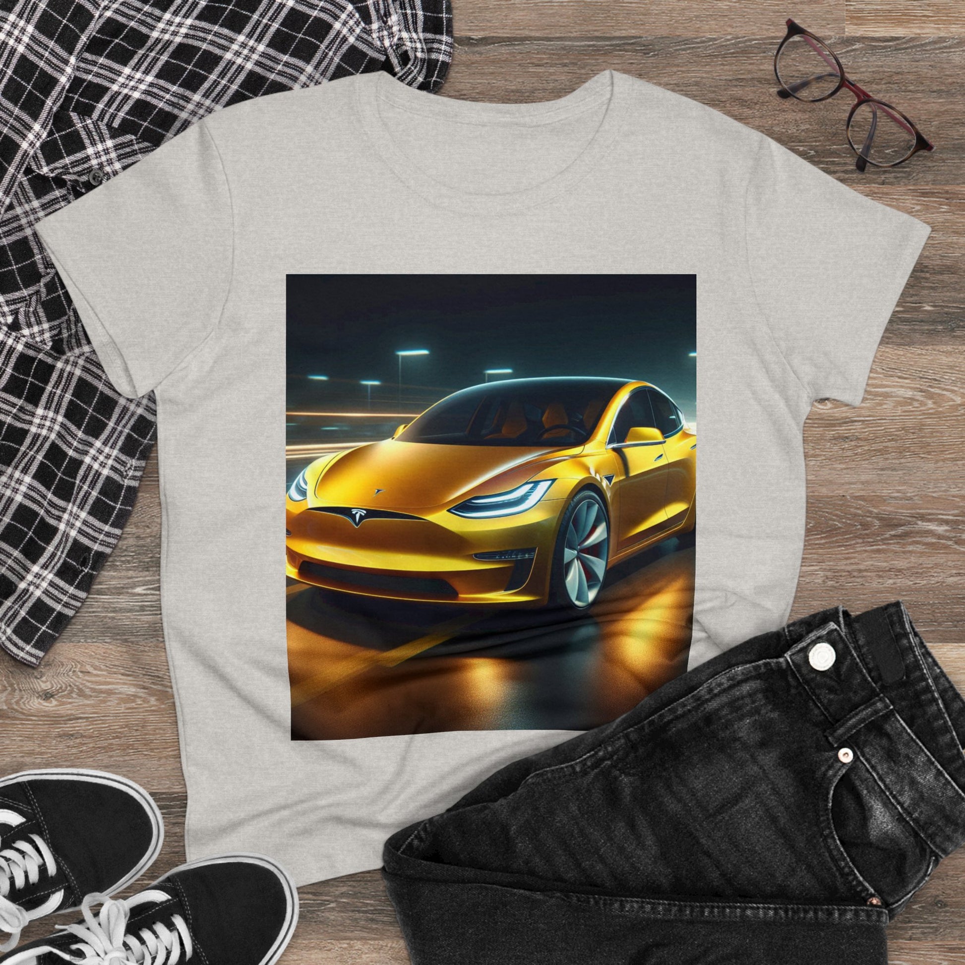 Yellow Tesla T-Shirt T-Shirt Printify   