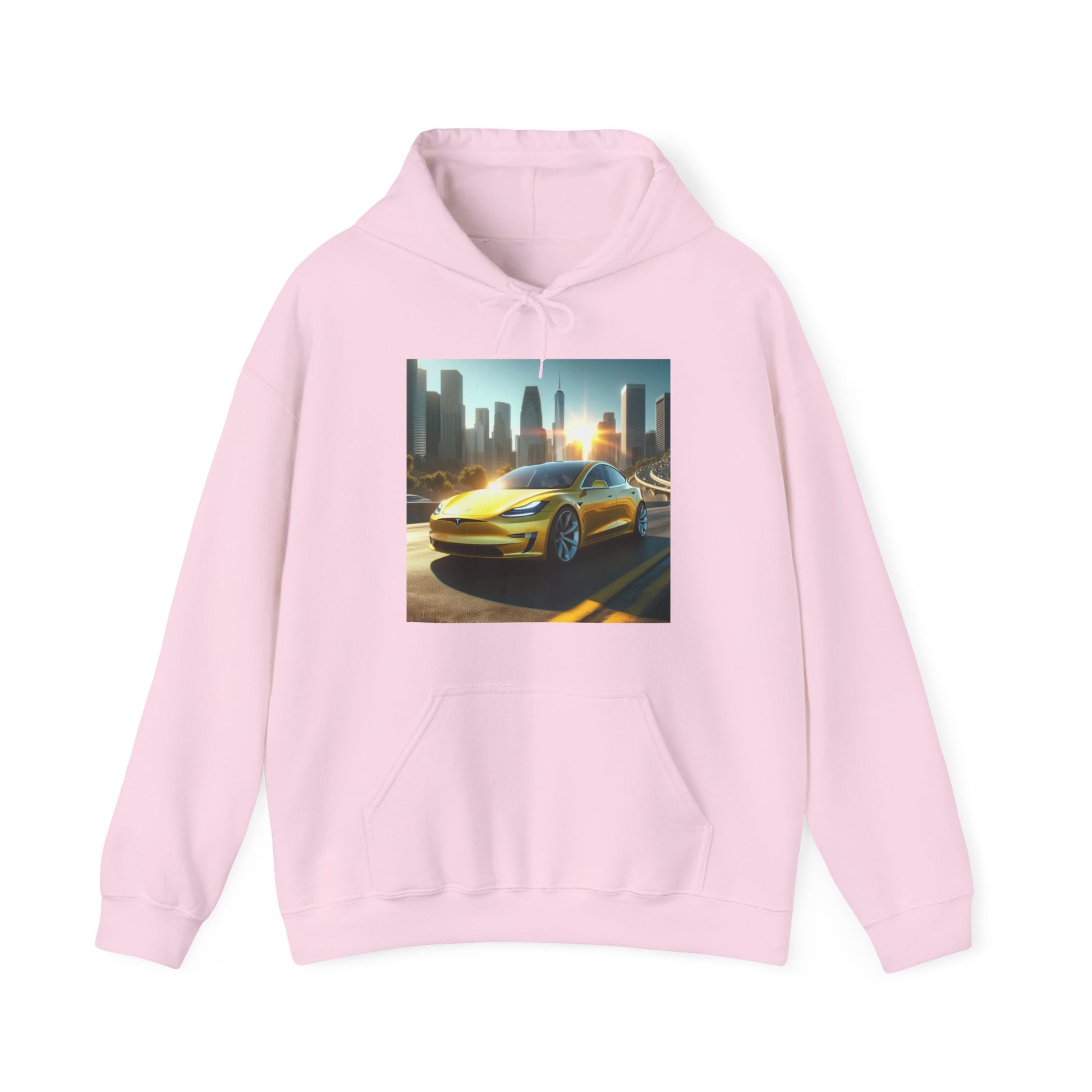 Yellow Tesla Hoodie Hoodie Printify Light Pink S 