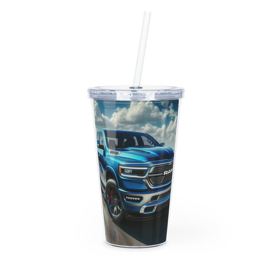 Blue Dodge Ram Tumbler with Straw Mug Printify 20oz Transparent 
