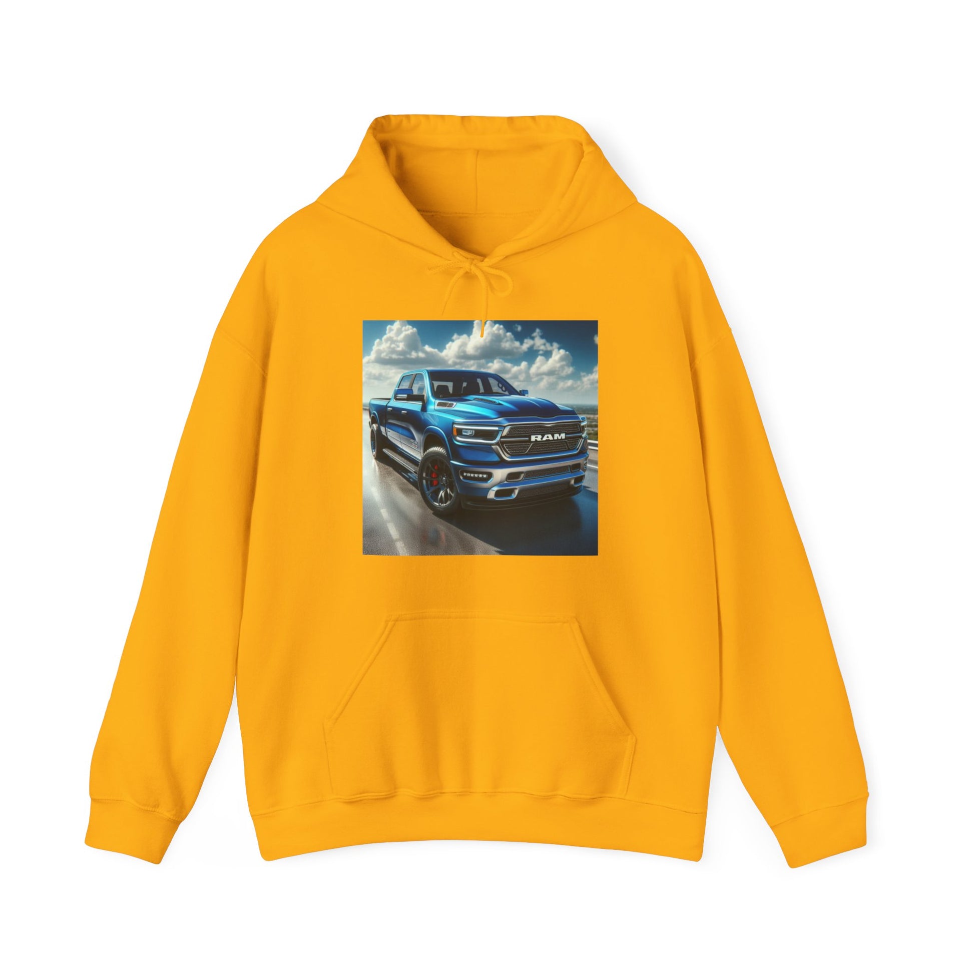 Blue Dodge Ram Hoodie Hoodie Printify Gold S 