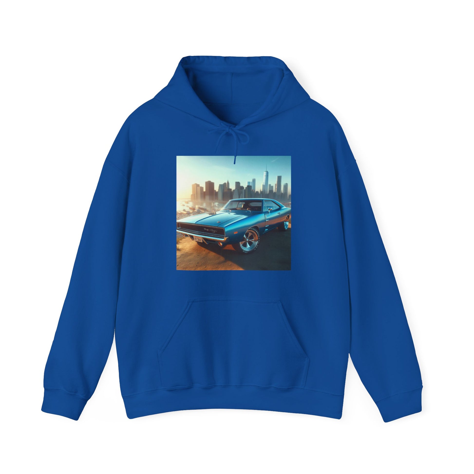 1970 Blue Dodge Charger Hoodie Hoodie Printify Royal S 