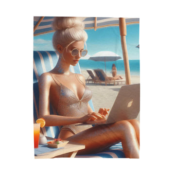 Work Day at the Beach Plush Blanket All Over Prints Printify 60" × 80"  