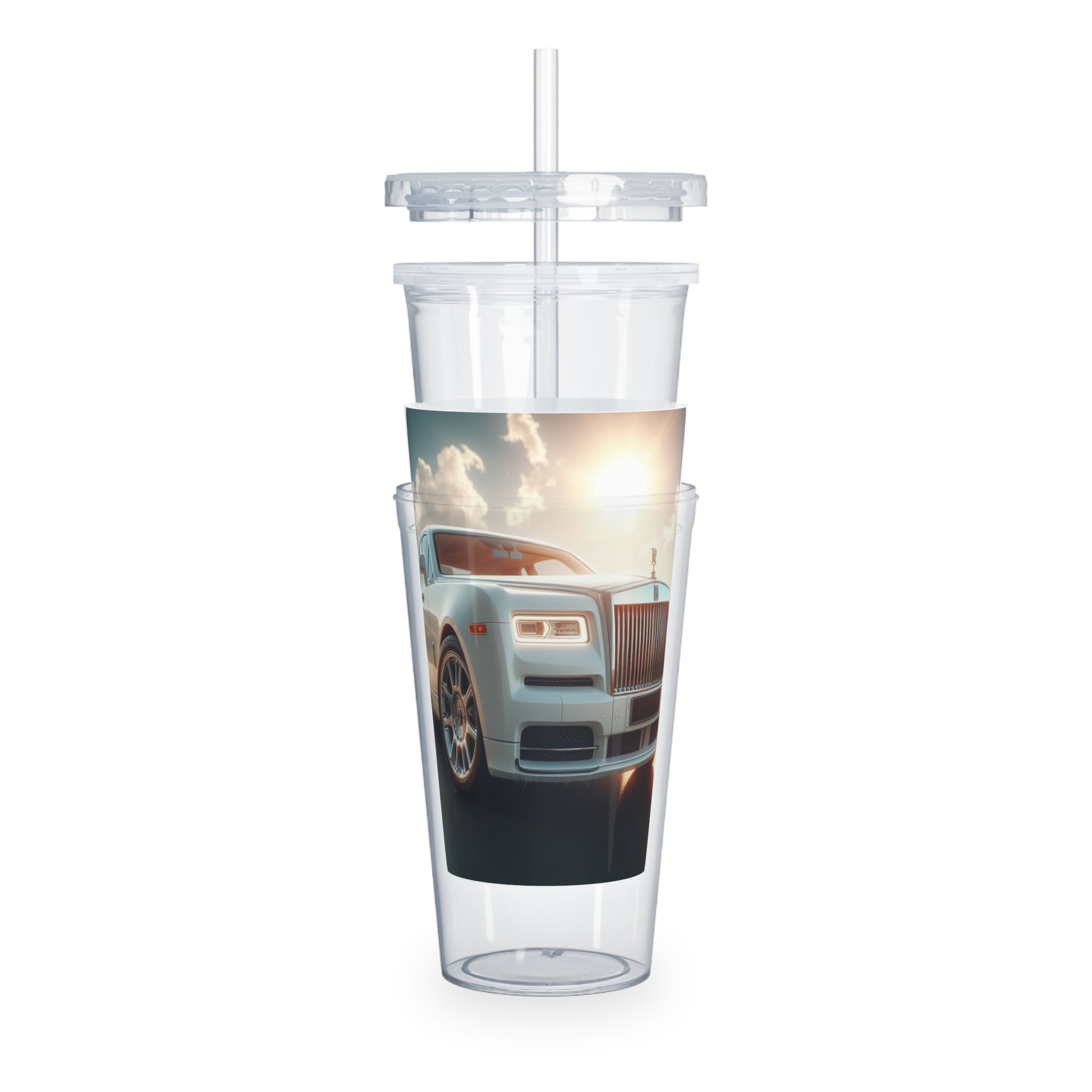 White Rolls Royce Tumbler with Straw Mug Printify   