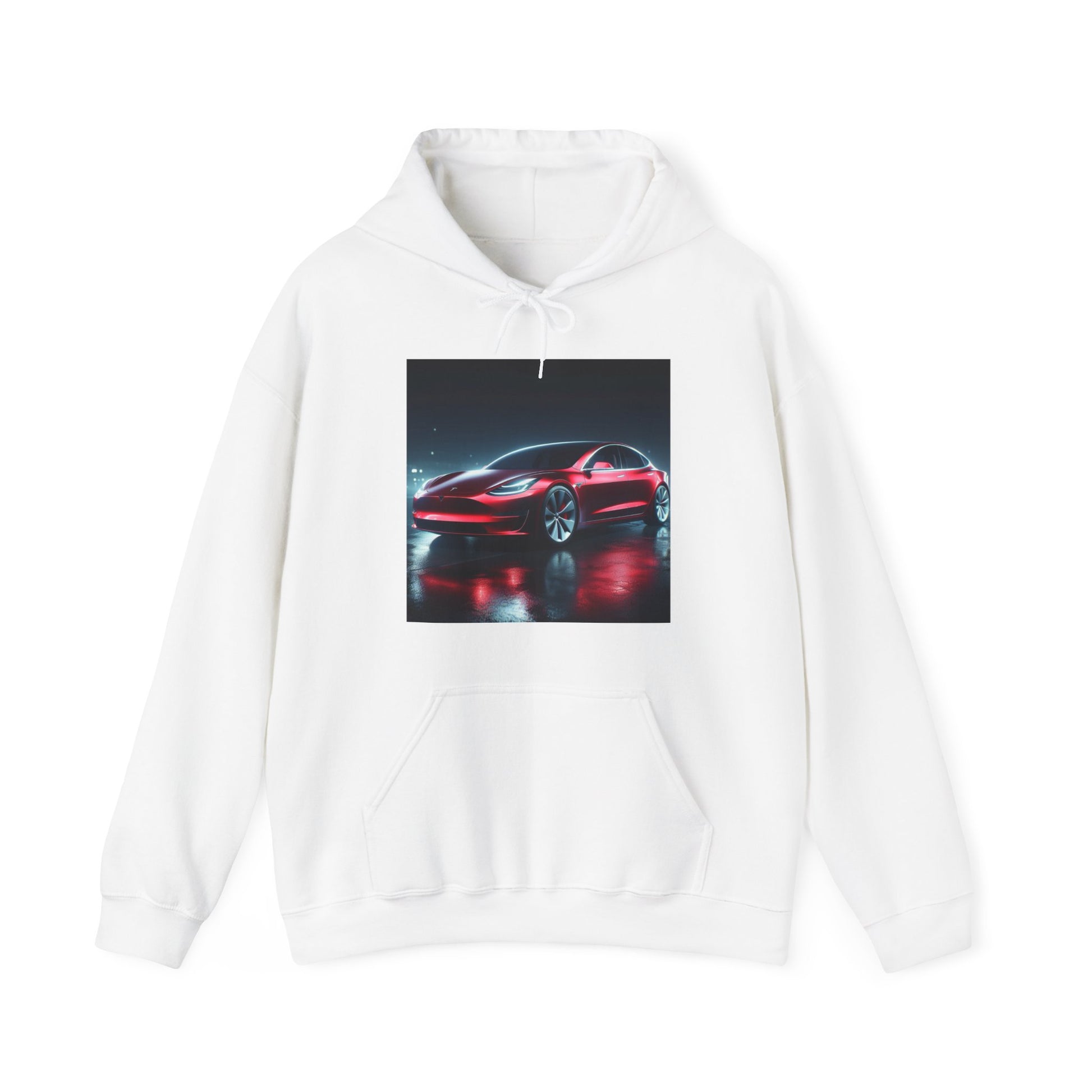 Red Tesla Hoodie Hoodie Printify White S 