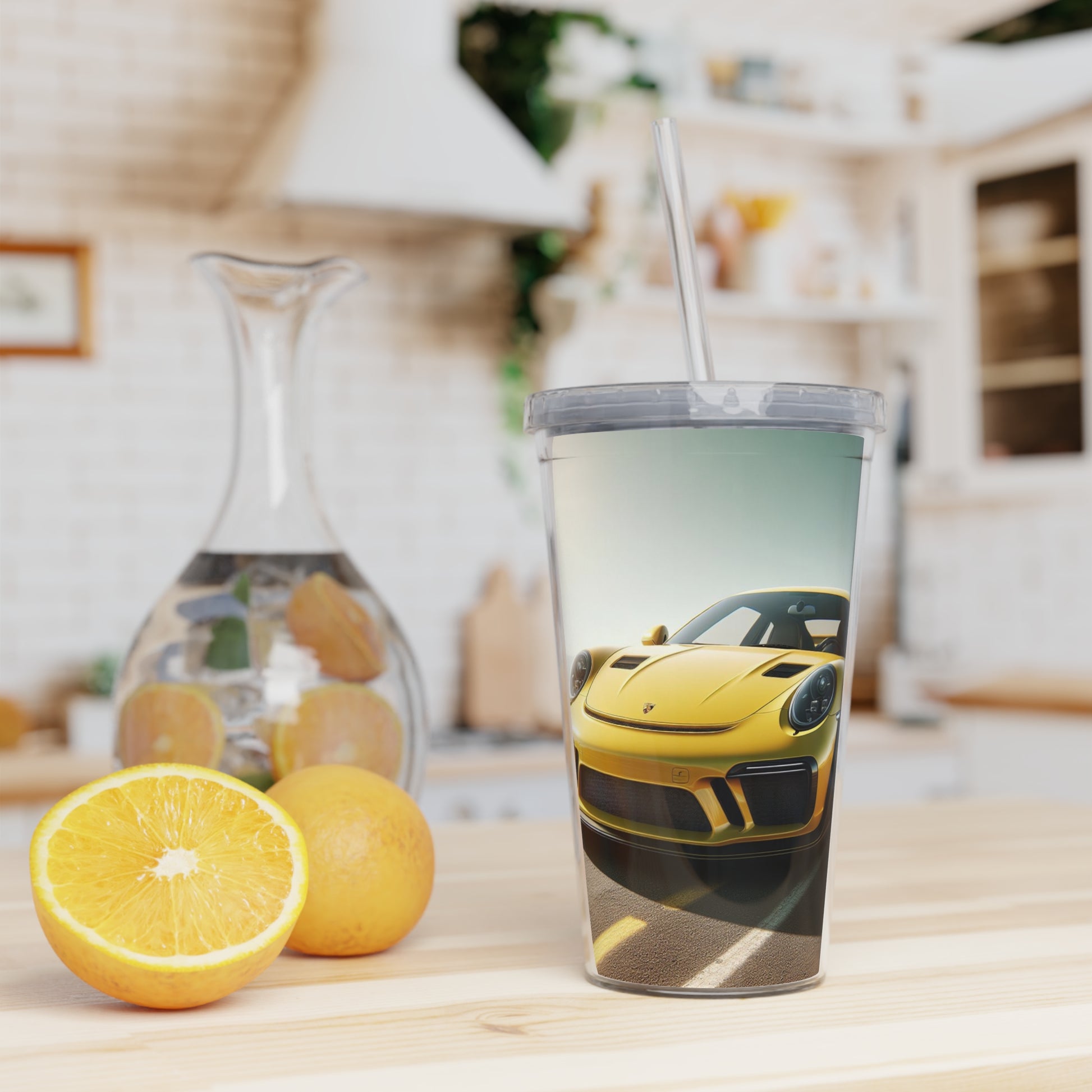 Yellow Porsche Tumbler with Straw Mug Printify   