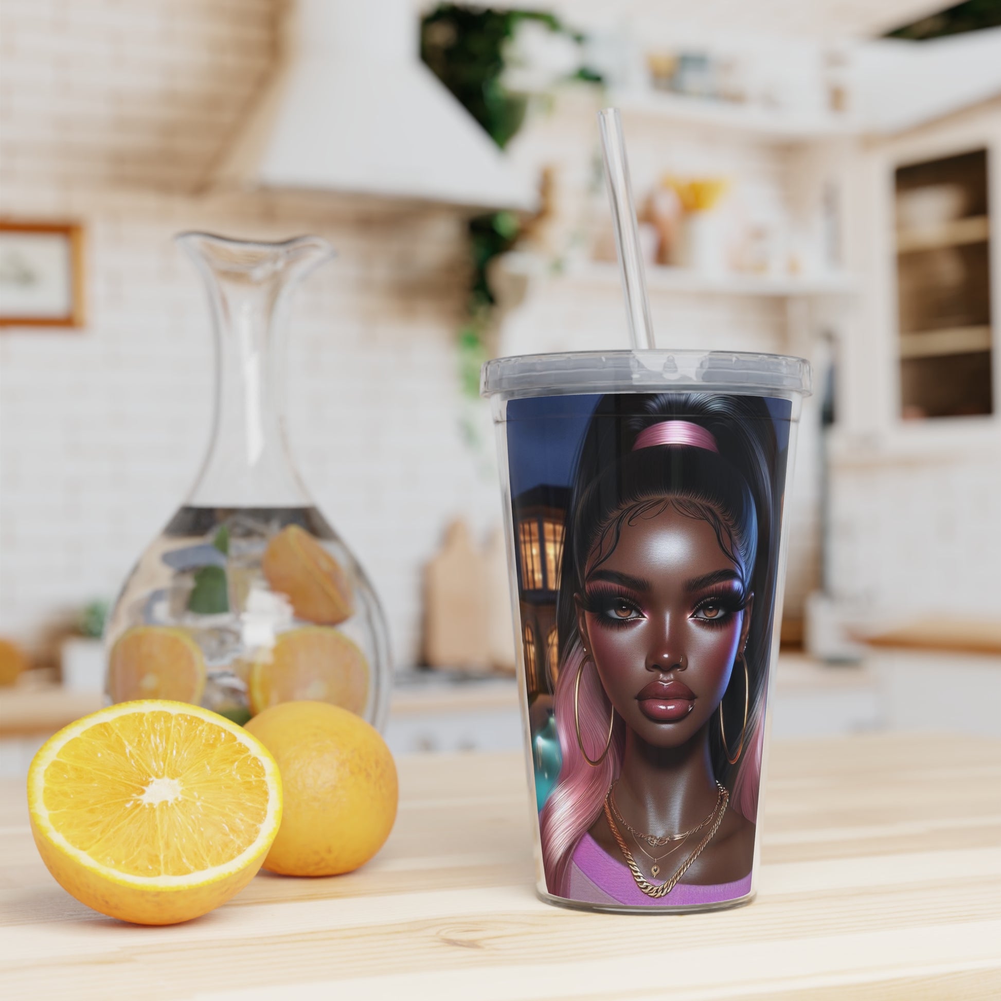 Pink at Night Tumbler with Straw Mug Printify   