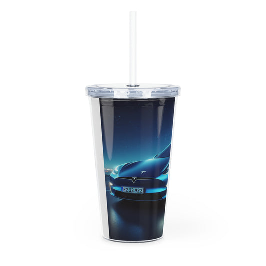 Blue Tesla Tumbler with Straw Mug Printify   