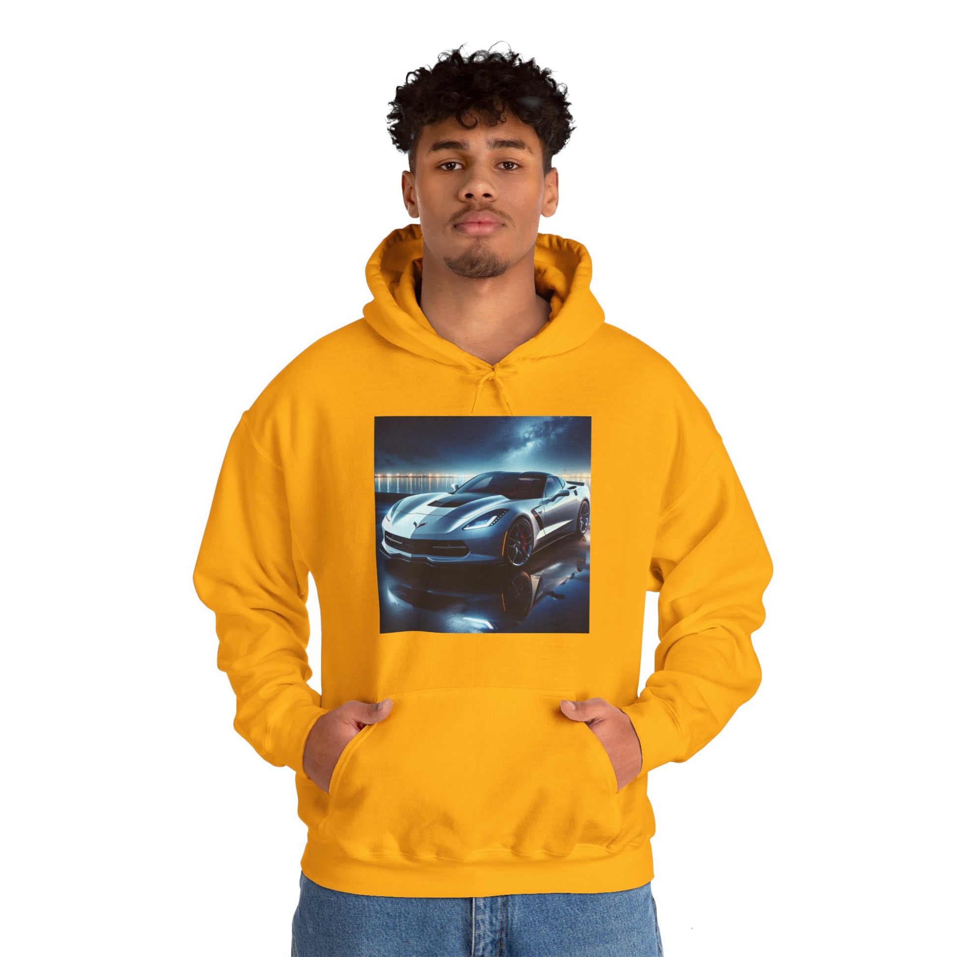 White Corvette Hoodie Hoodie Printify   