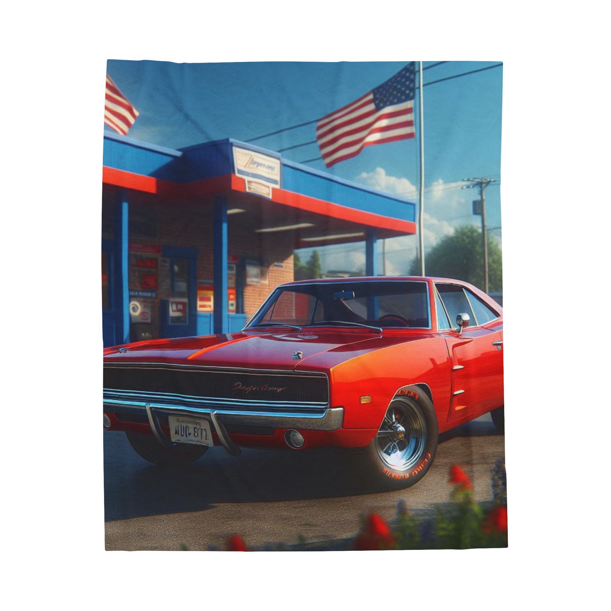 1970 Red Dodge Charger Plush Blanket All Over Prints Printify 50" × 60"  