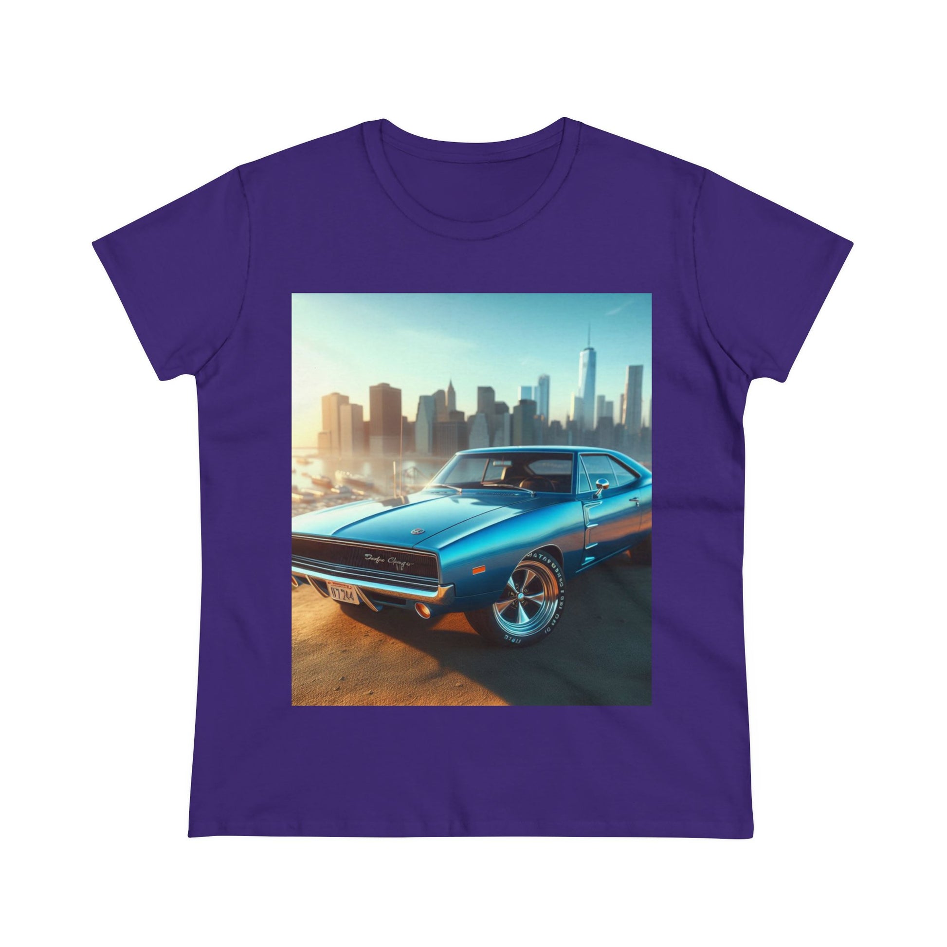 1970 Blue Dodge Charger T-Shirt T-Shirt Printify Purple S 